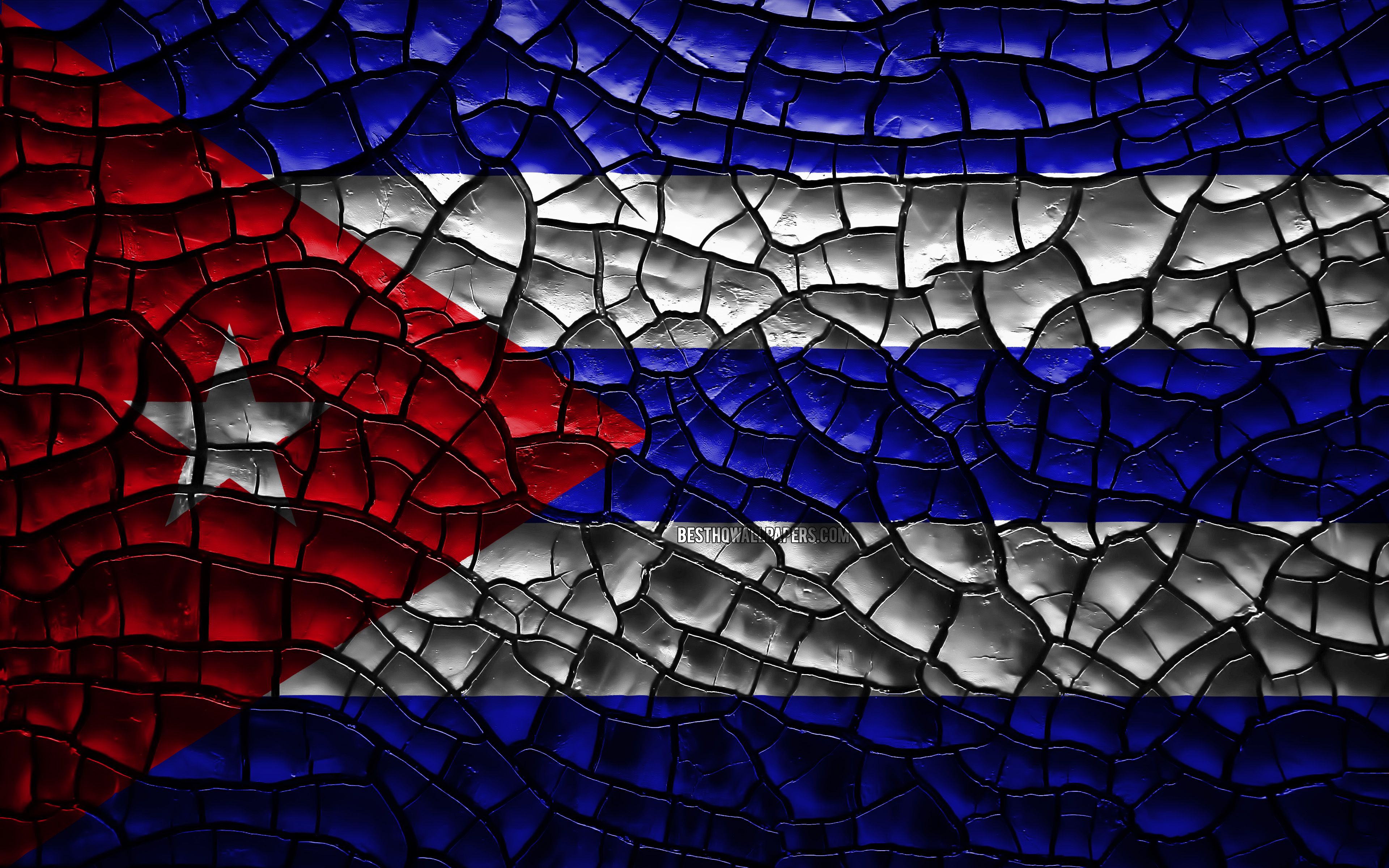 Download wallpaper Flag of Cuba, 4k, cracked soil, North America, Cuban flag, 3D art, Cuba, North American countries, national symbols, Cuba 3D flag for desktop with resolution 3840x2400. High Quality HD picture