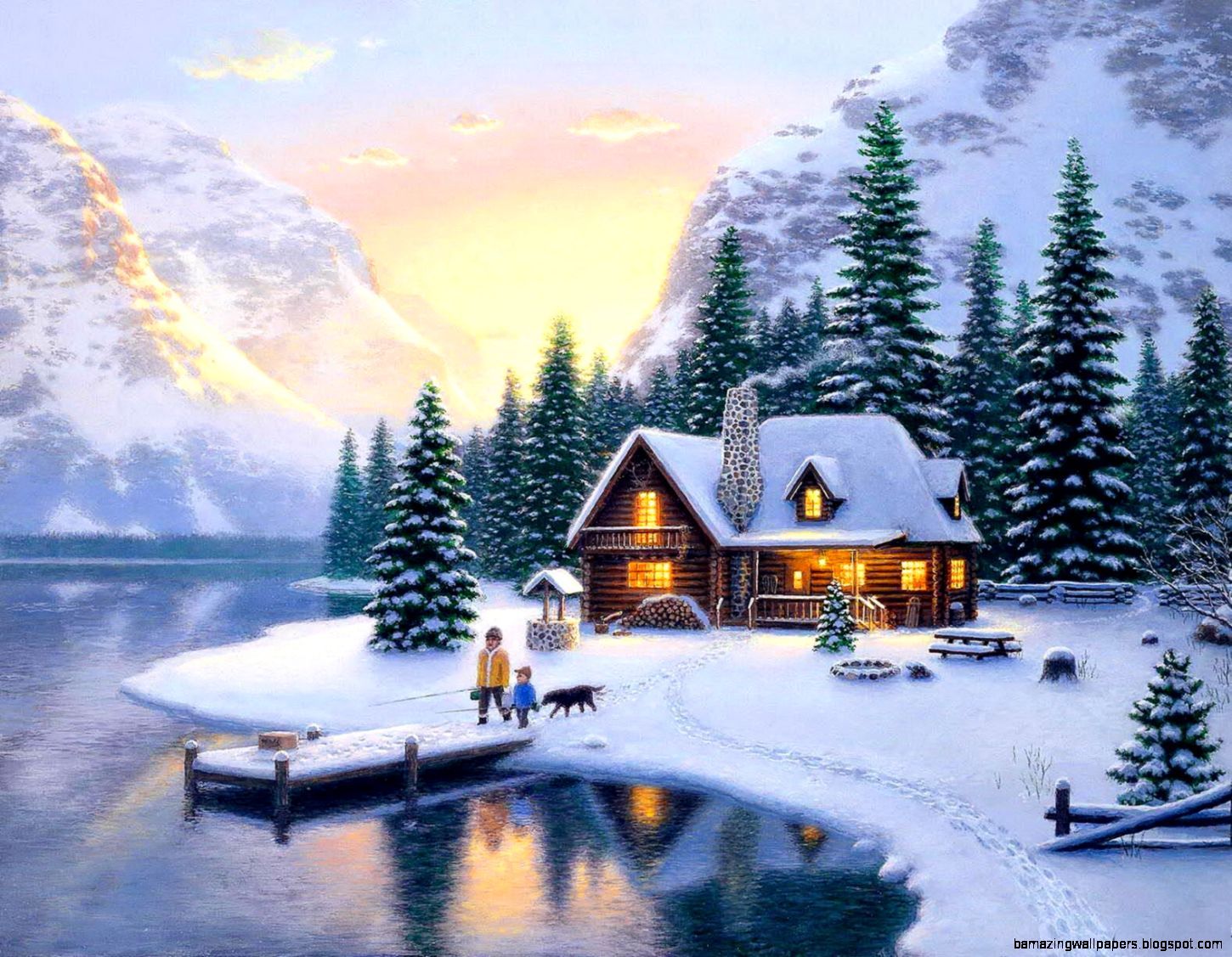 Snowy Mountain Cabin Wallpaper