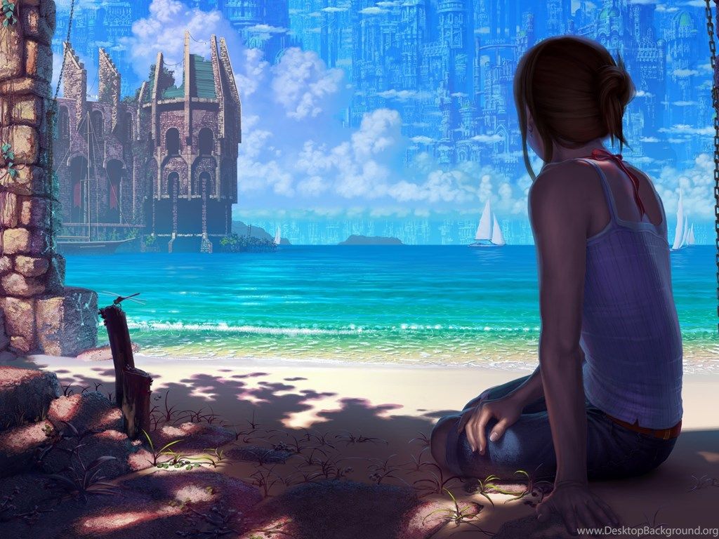 Fantasy Women Sea City Beach Sun Summer Wallpaper Desktop Background