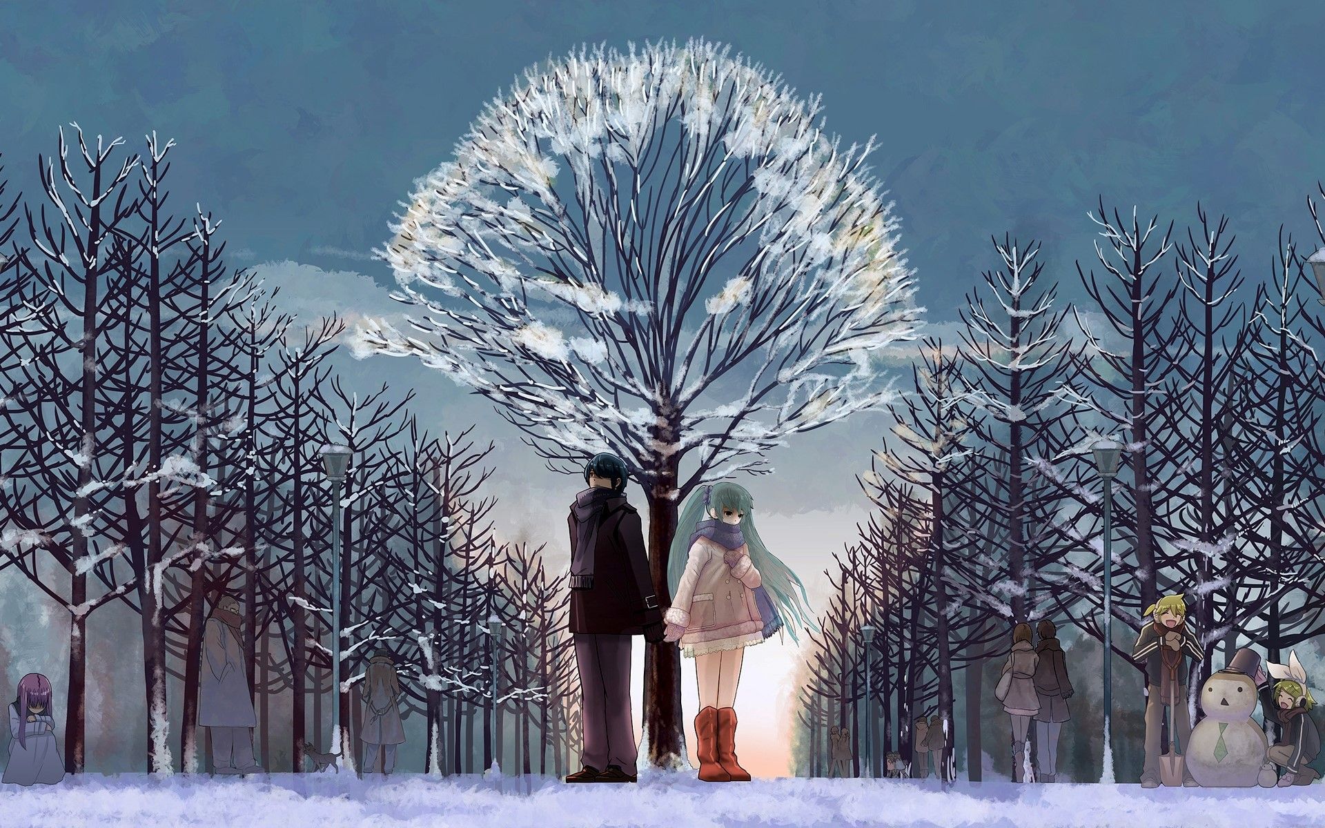 551870 Anime, Couple, Love, Walk, Woods, Winter, Snow wallpapers