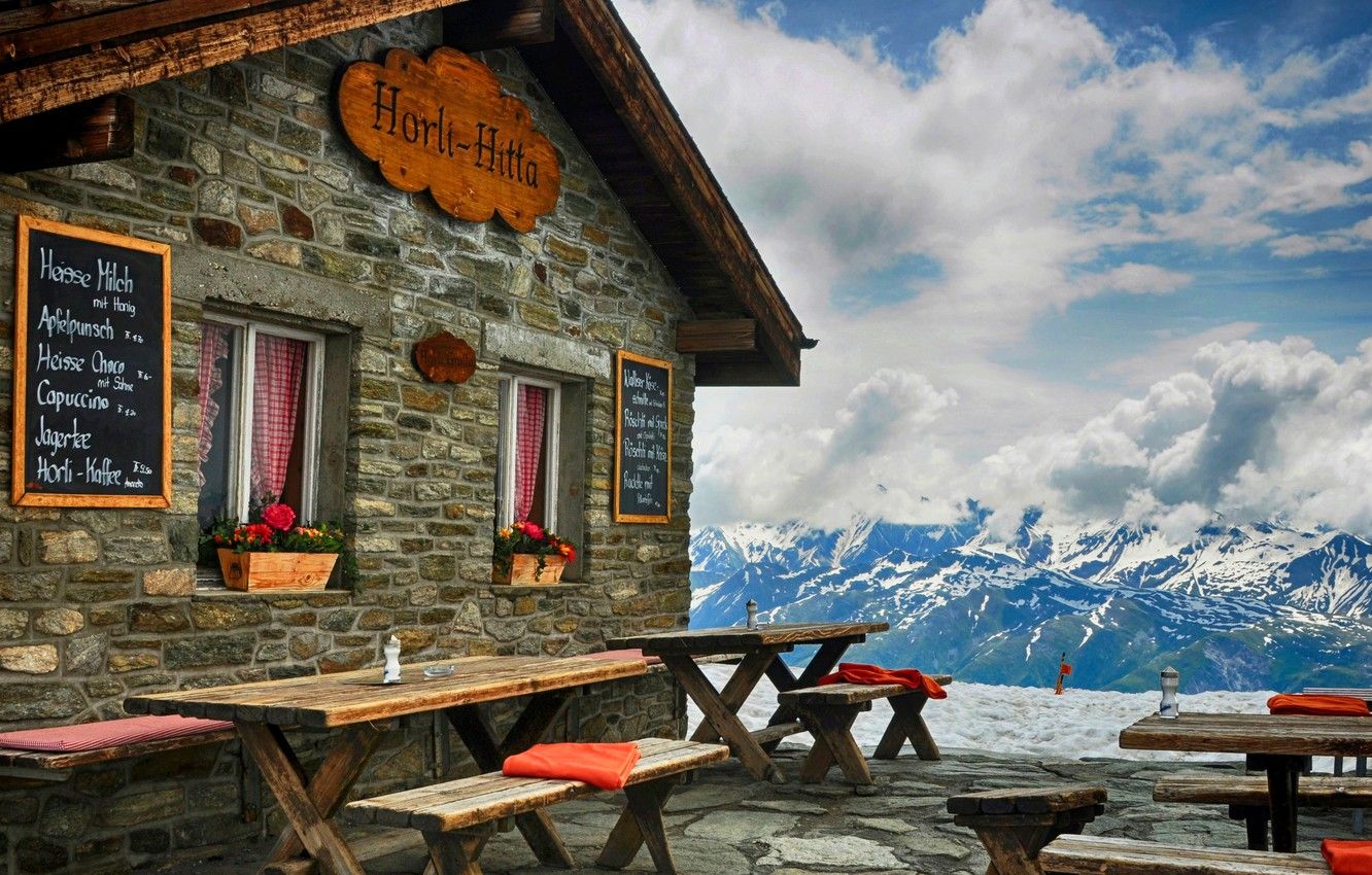 Wallpaper winter, the sky, snow, mountains, nature, view, hut, cabin, the hotel, architecture, sky, nature, winter, mountains, view, snow image for desktop, section природа