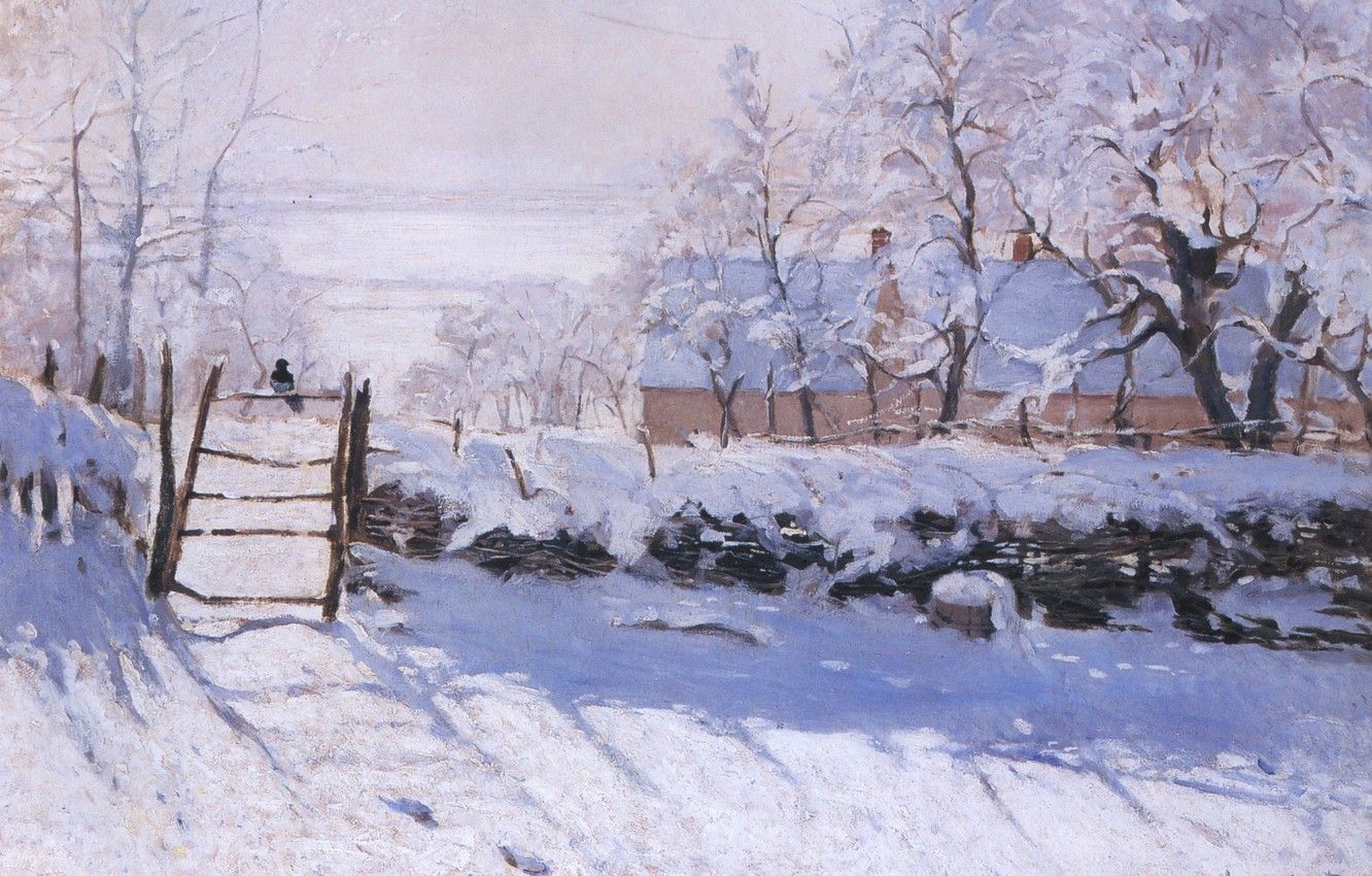 Wallpapers winter, snow, landscape, bird, picture, Claude Monet, Forty, The Walk image for desktop, section живопись