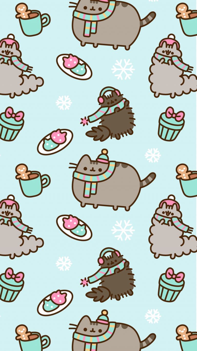 Christmas Winter Pusheen, Pip, And Stormy Phone Wallpaper Background. Wallpaper Iphone Christmas, Pusheen Christmas, Christmas Wallpaper