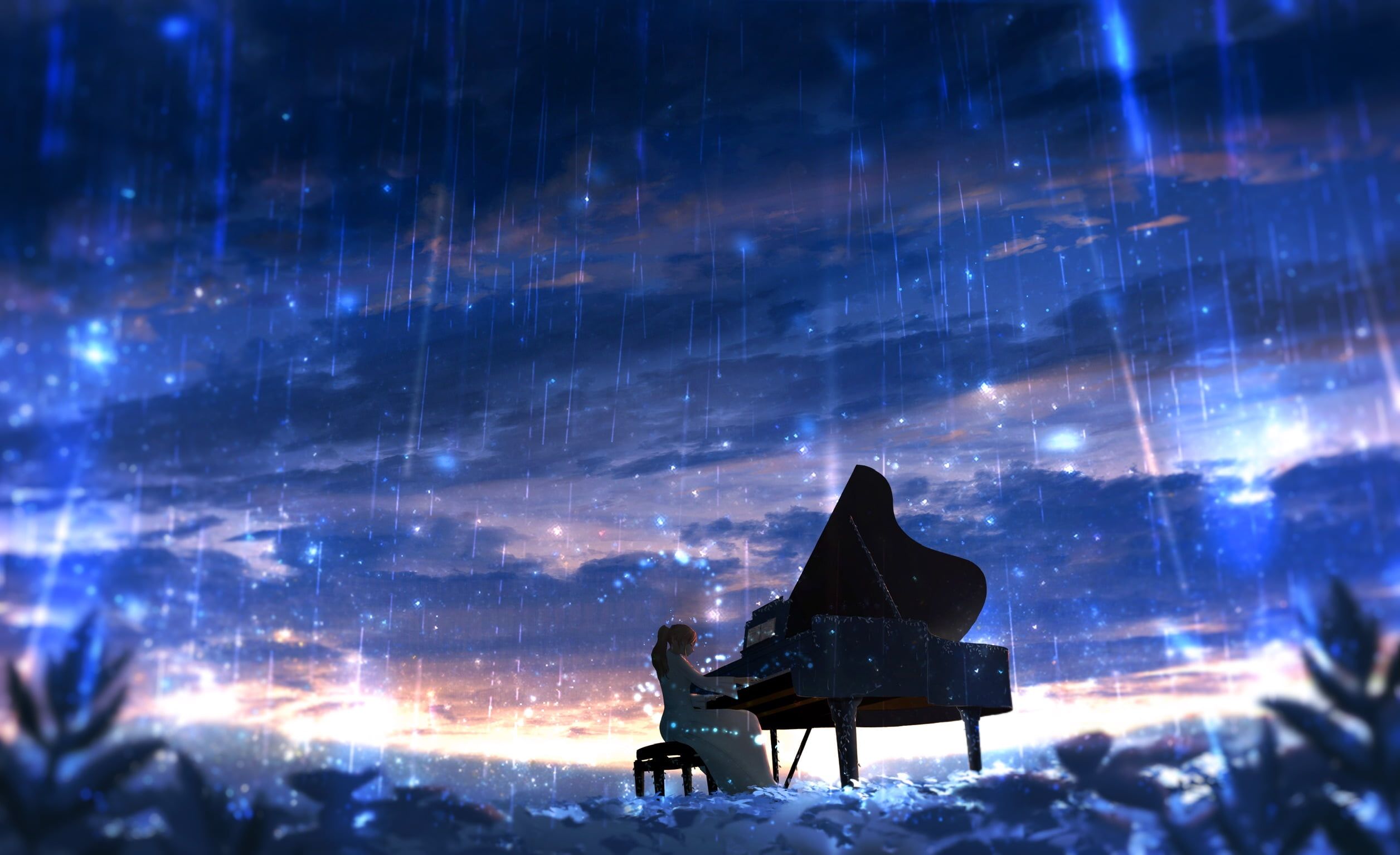 Anime #Original #Girl #Piano #Rain P #wallpaper #hdwallpaper #desktop. Sky anime, Anime scenery, Rain wallpaper