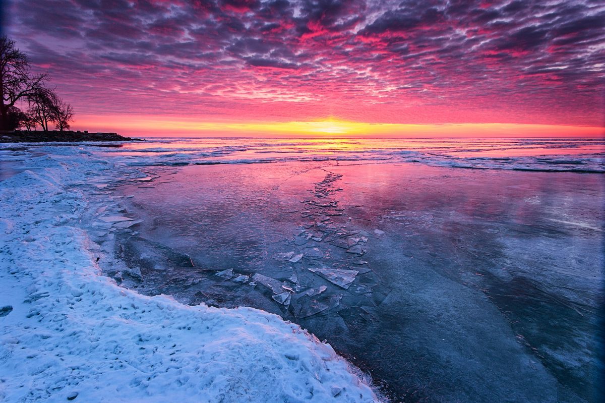The Great Lakes Are Still Frozen And That's Actually A Big Deal. Beach wallpaper, Sunset wallpaper, Winter sunset