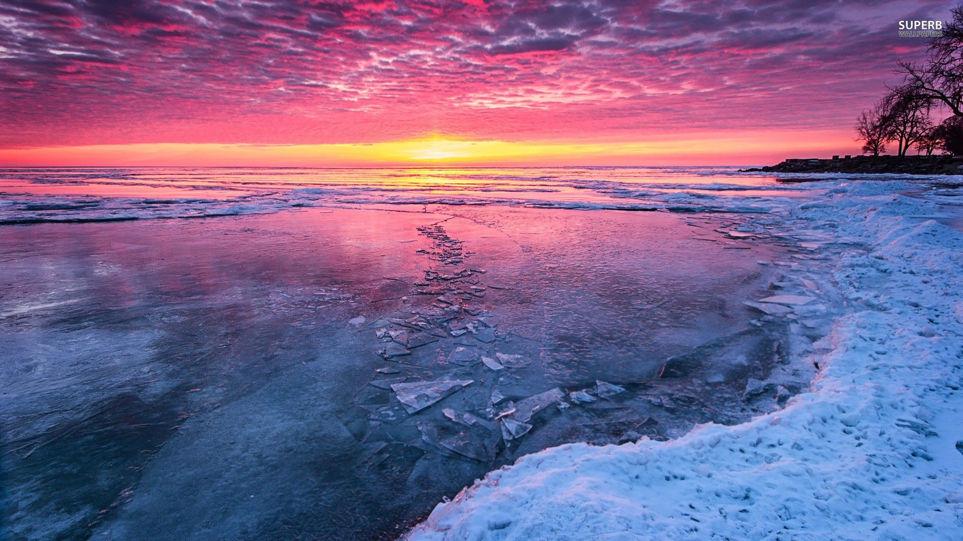 Sunset Over Frozen Lake Wallpaper & Background Download