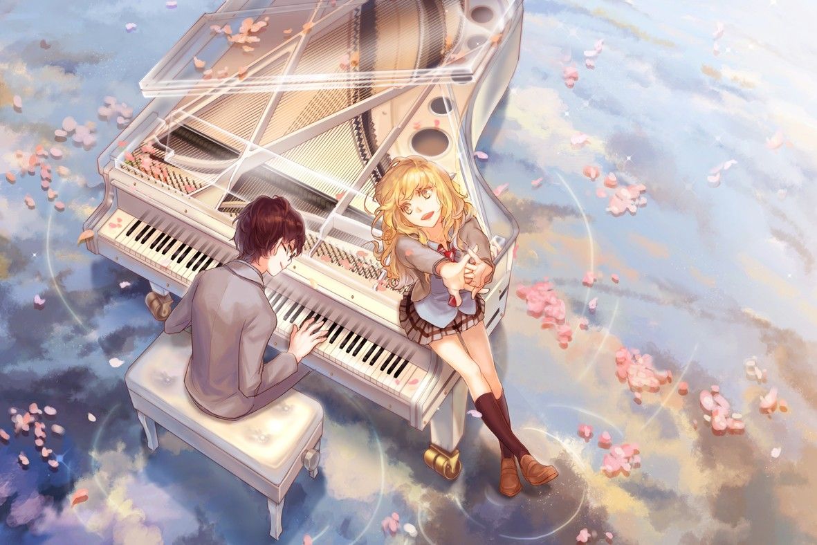 MeinaMix prompt: anime girl playing piano in front of a - PromptHero