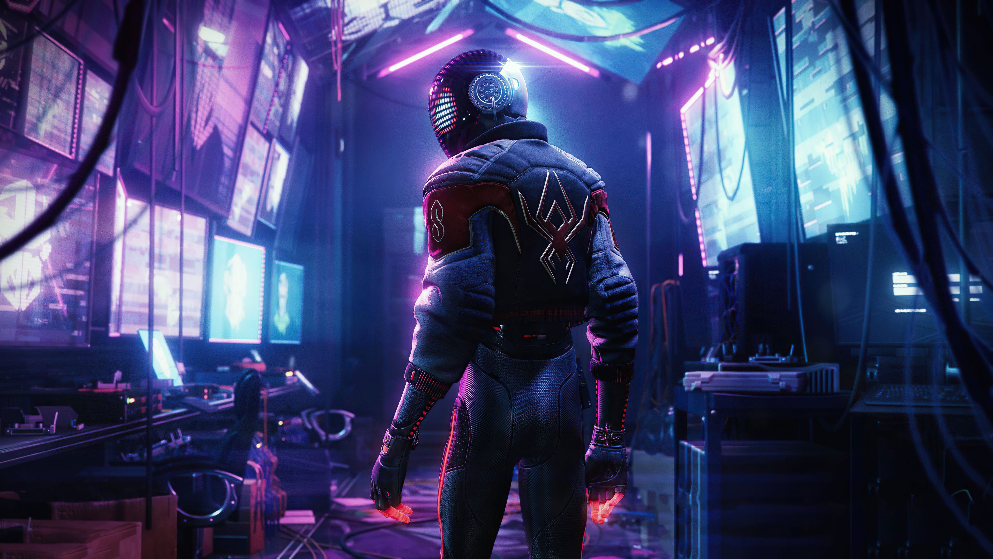 Marvel's Spider Man: Miles Morales 4K Wallpaper, Cyberpunk, Neon, PlayStation 2020 Games, Games