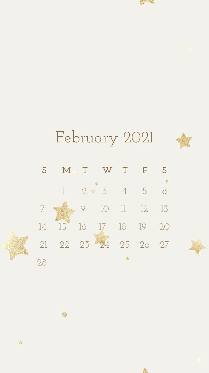Calendar 2021 February editable phone wallpaper psd cute pattern