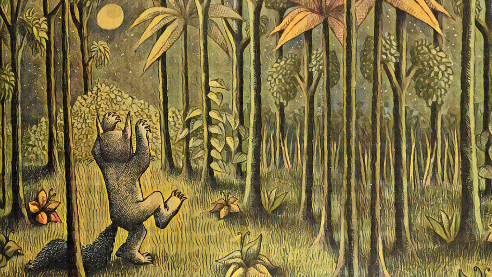 Maurice Sendak, Where the Wild Things Are, Night, Forest, Moon HD Wallpaper / Desktop and Mobile Image & Photo