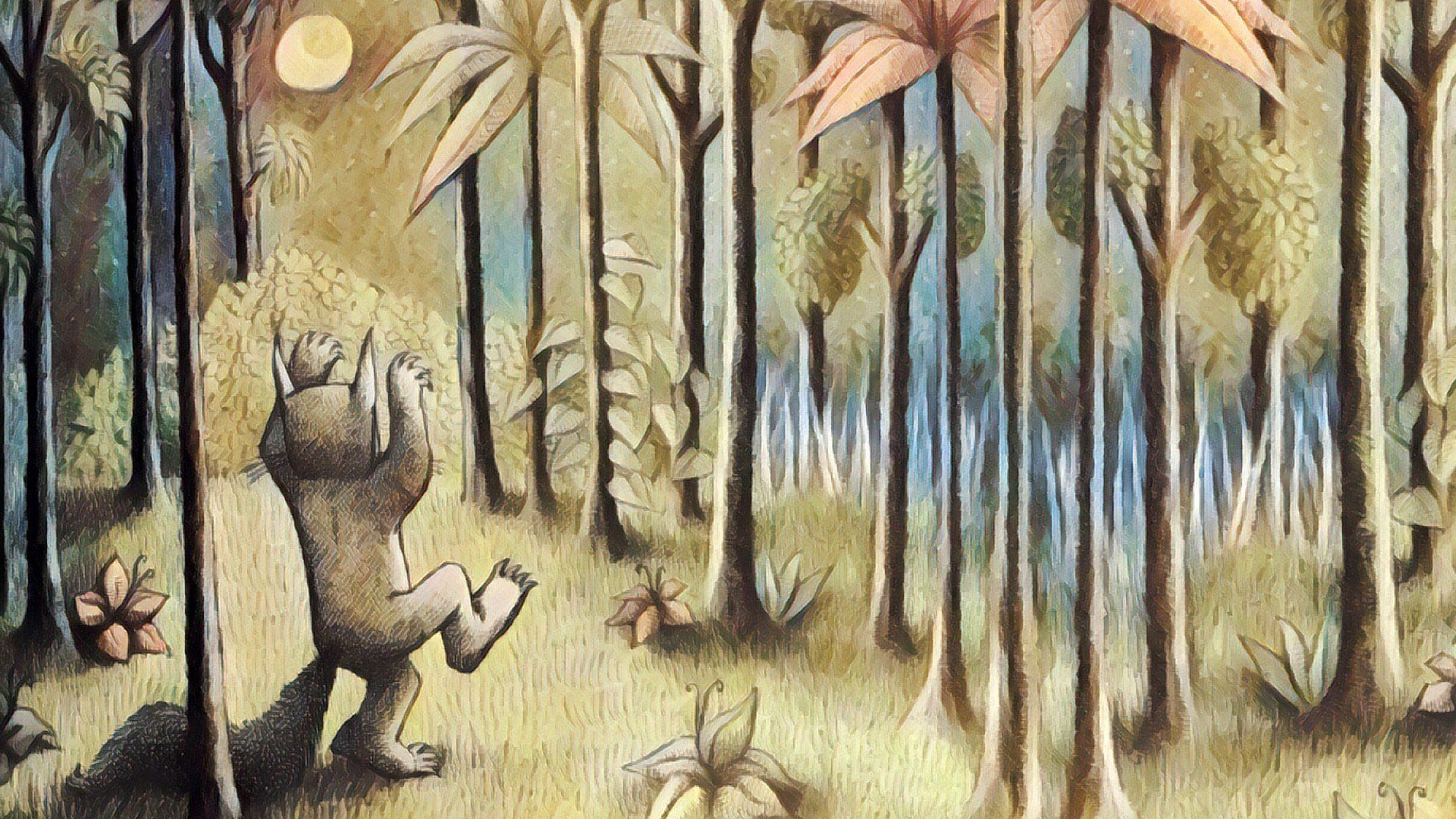 Maurice Sendak, Where the Wild Things Are, Night, Forest, Moon HD Wallpaper / Desktop and Mobile Image & Photo
