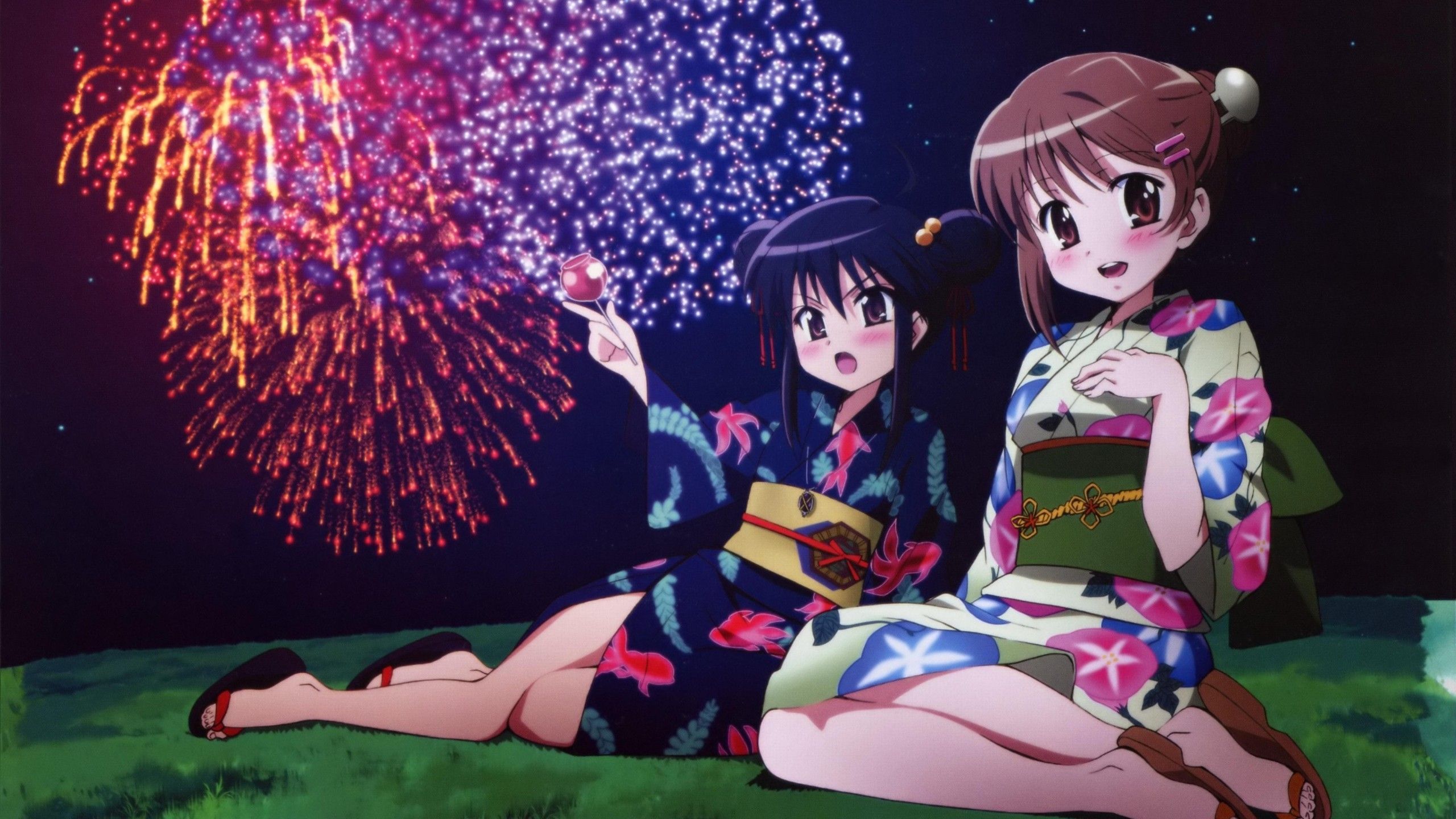 Download 2560x1440 Shakugan No Shana, Festival, Fireworks, Kimono, Anime Girl Wallpaper for iMac 27 inch