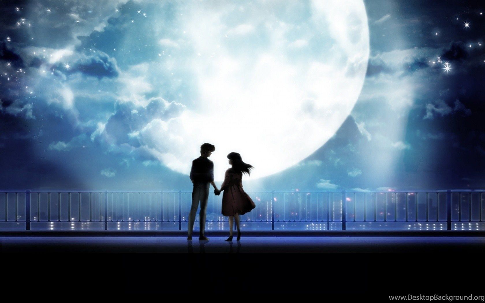 Anime Love Couple In Dark Night Image Desktop Background
