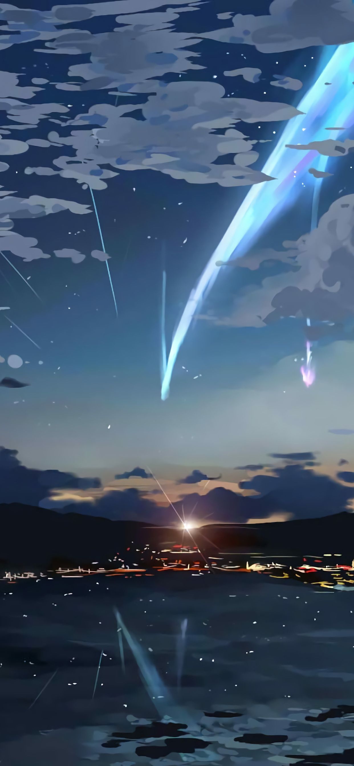 Anime Night Stars Sky Clouds Scenery 4K Wallpaper iPhone HD Phone #7720i