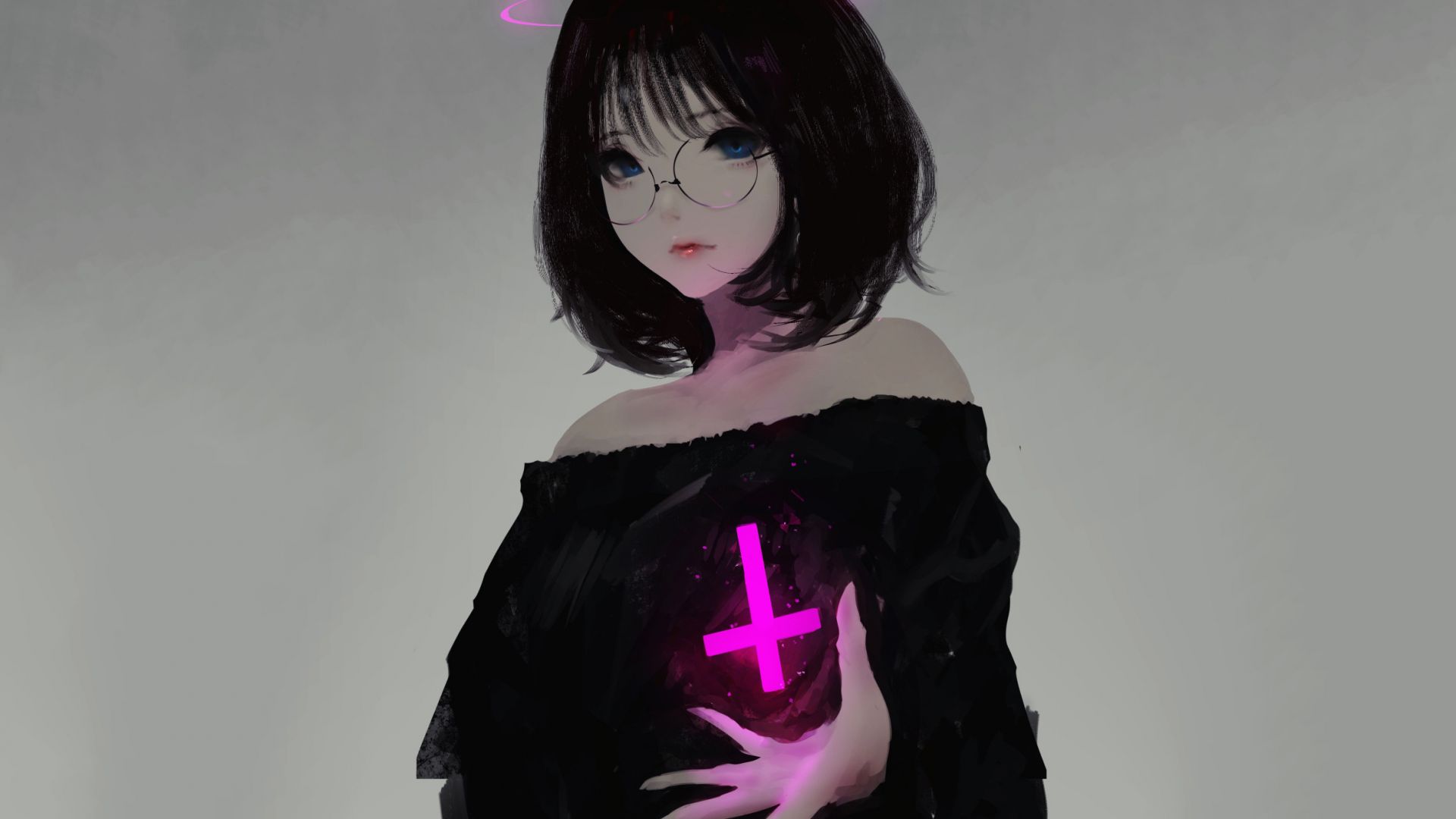 Desktop wallpaper anime girl, original, character, black dress, glasses, HD image, picture, background, 3b163e