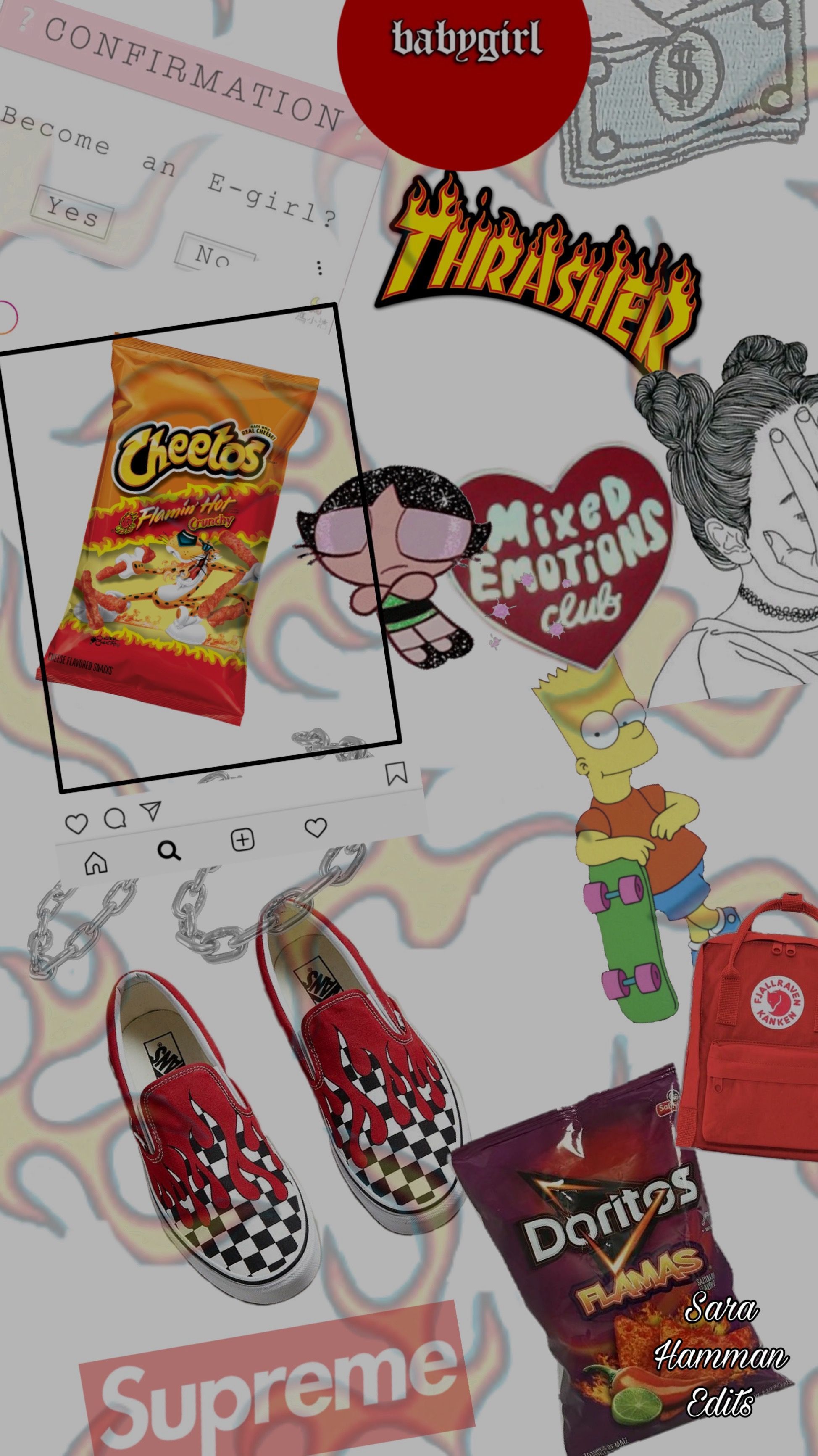 Skater Aesthetic Collage Wallpaper Laptop Aesthetic Desktop Wallpaper iPhone Neon Laptop Wallpaper, anime art, pink, kawaii, kiss, love, one person