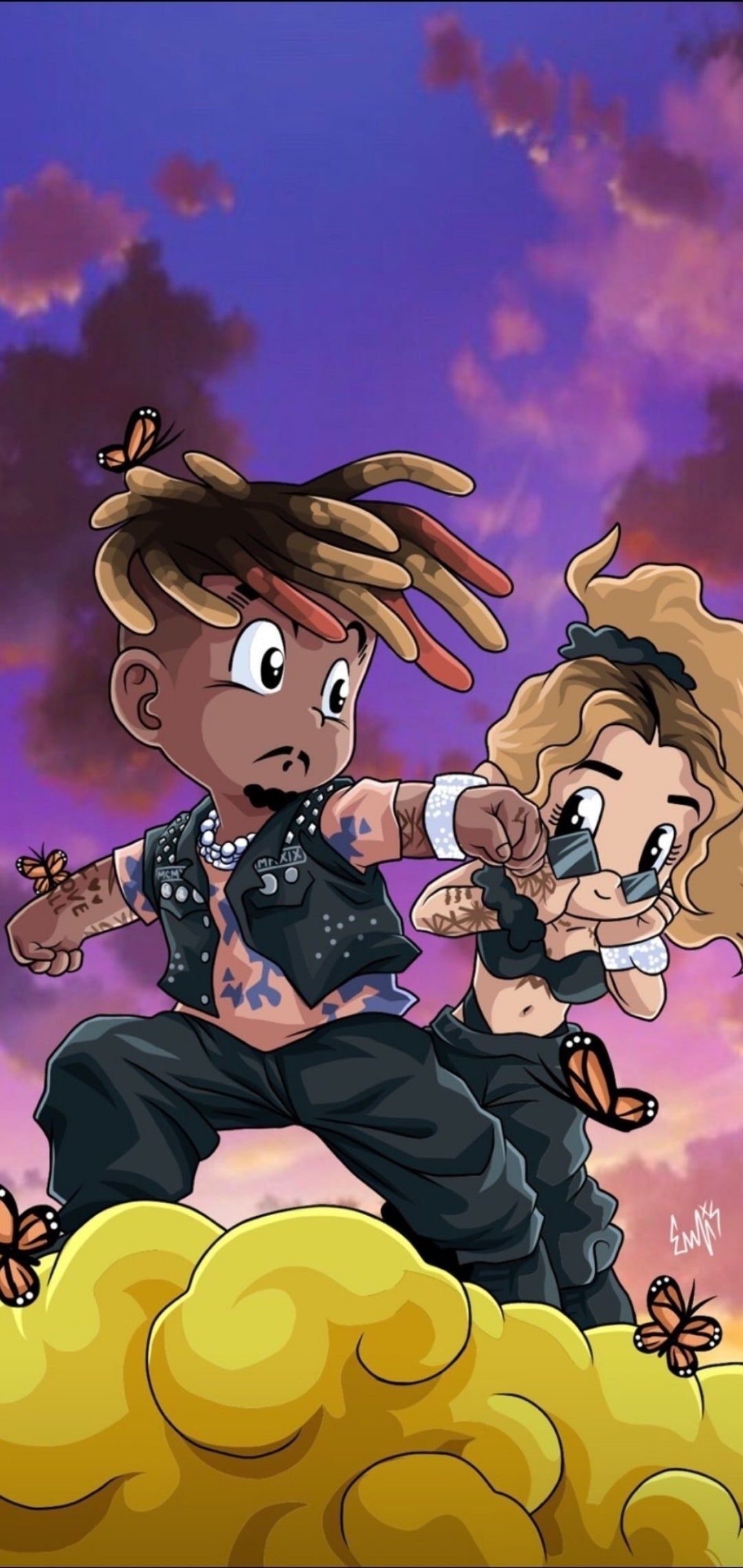 Found an amazing wallpaper of ally and juice wrld as goku and chichi artist: elixdrawz