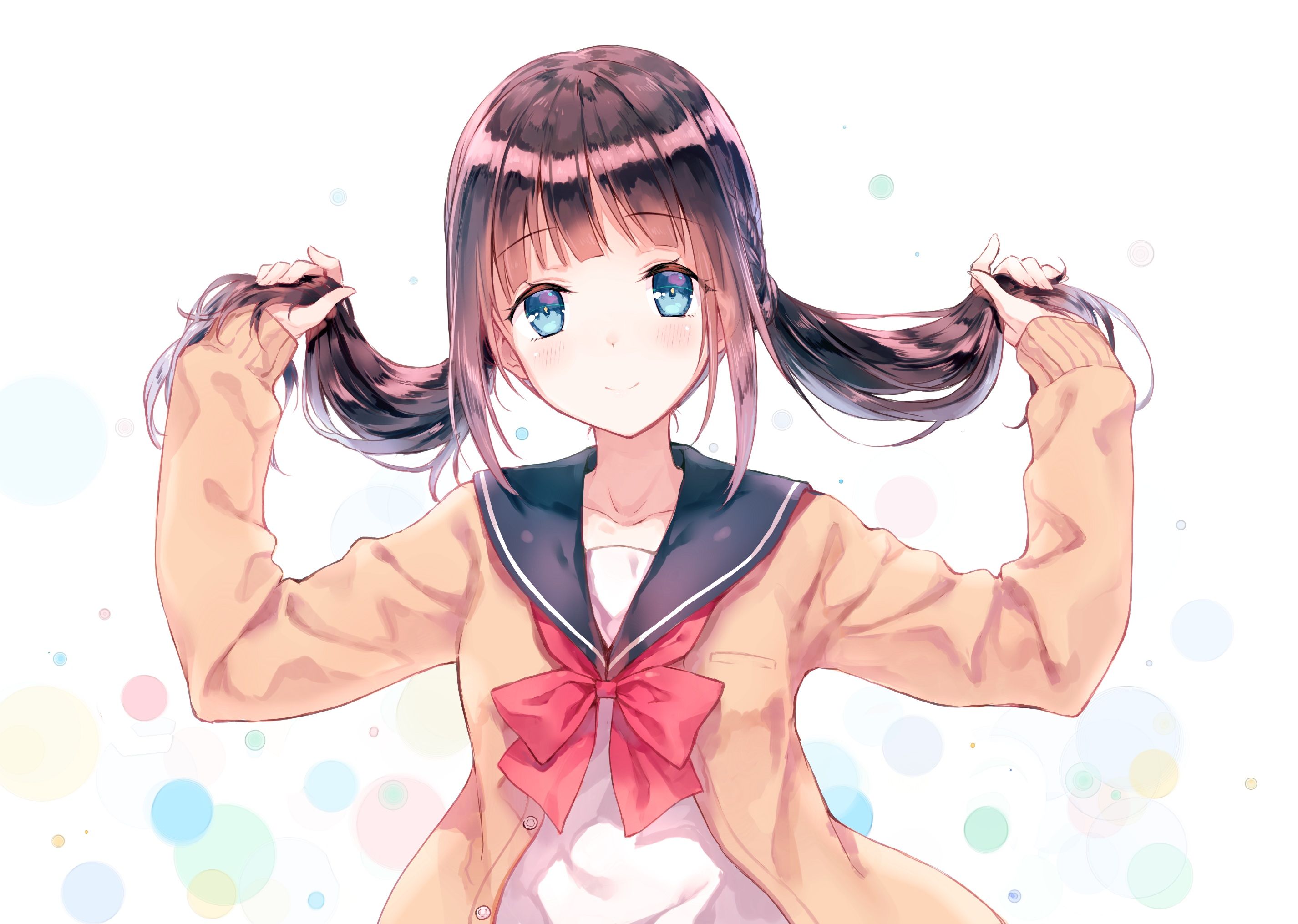 Anime Girl With Dark Brown Hair And Blue Eyes 