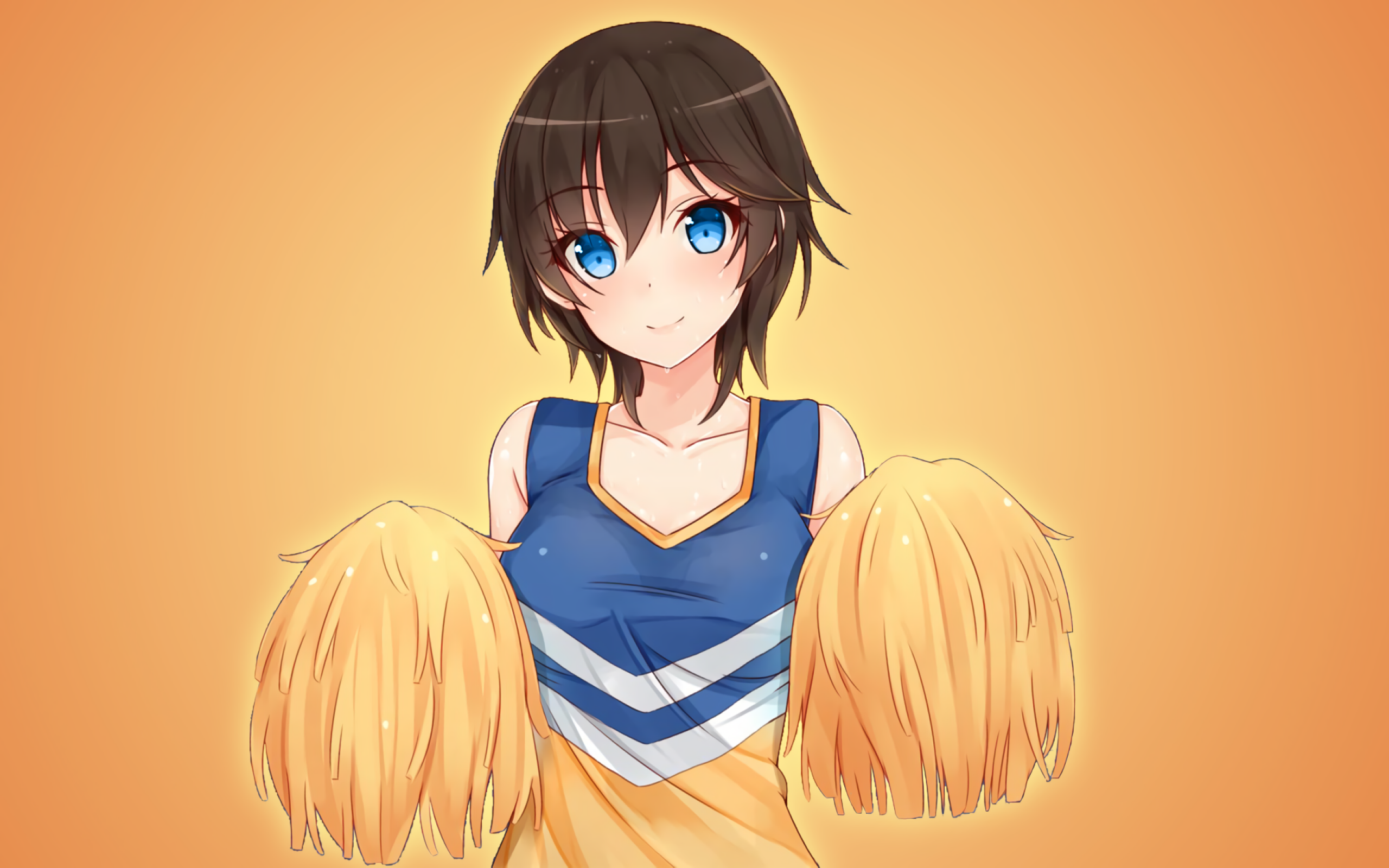 Download 2560x1600 Anime Girl, Brown Hair, Cheer Girl, Blue Eyes Wallpaper for MacBook Pro 13 inch