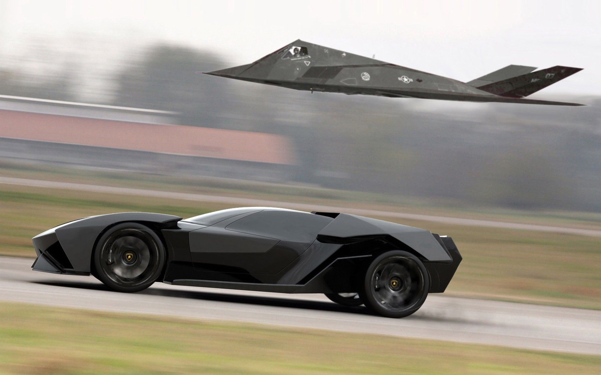 stealth, Car, F 117 Nighthawk, Lamborghini Ankonian Concept, Lamborghini Wallpaper HD / Desktop and Mobile Background