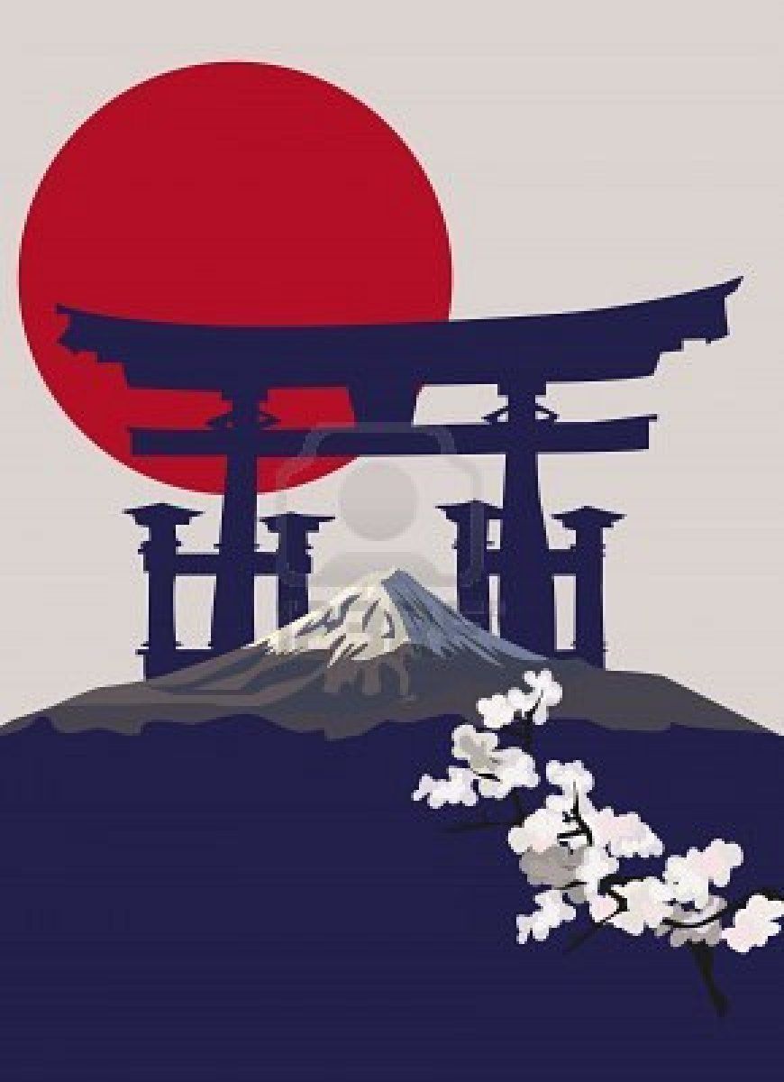 Background illustration with Mount Fuji and Torii Gate. Japanese artwork, Japanese art, Japan illustration