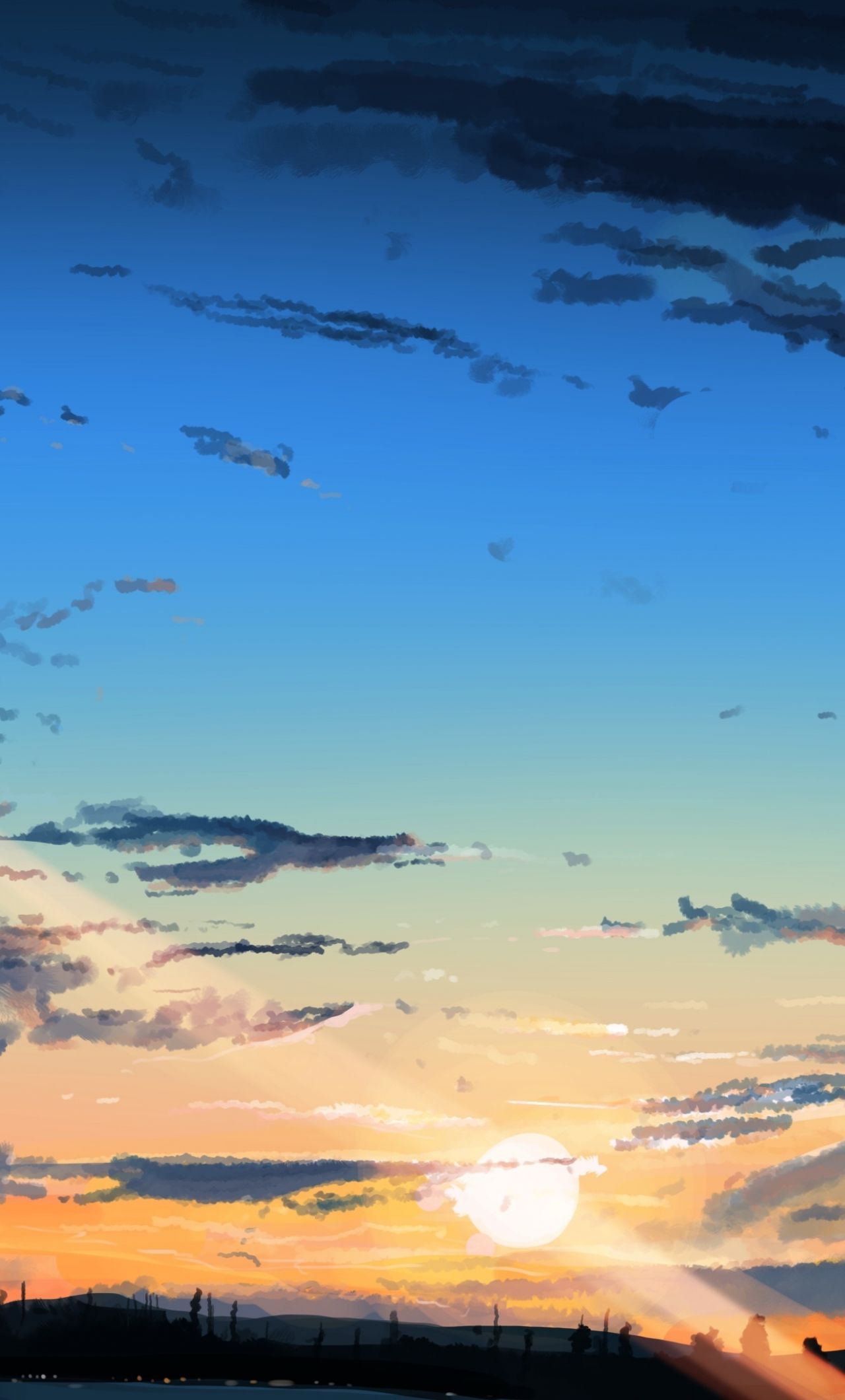 Download 1280x2120 wallpaper sunset, sky anime, clouds, original, iphone 6 plus, 1280x2120 HD image, background, 4506