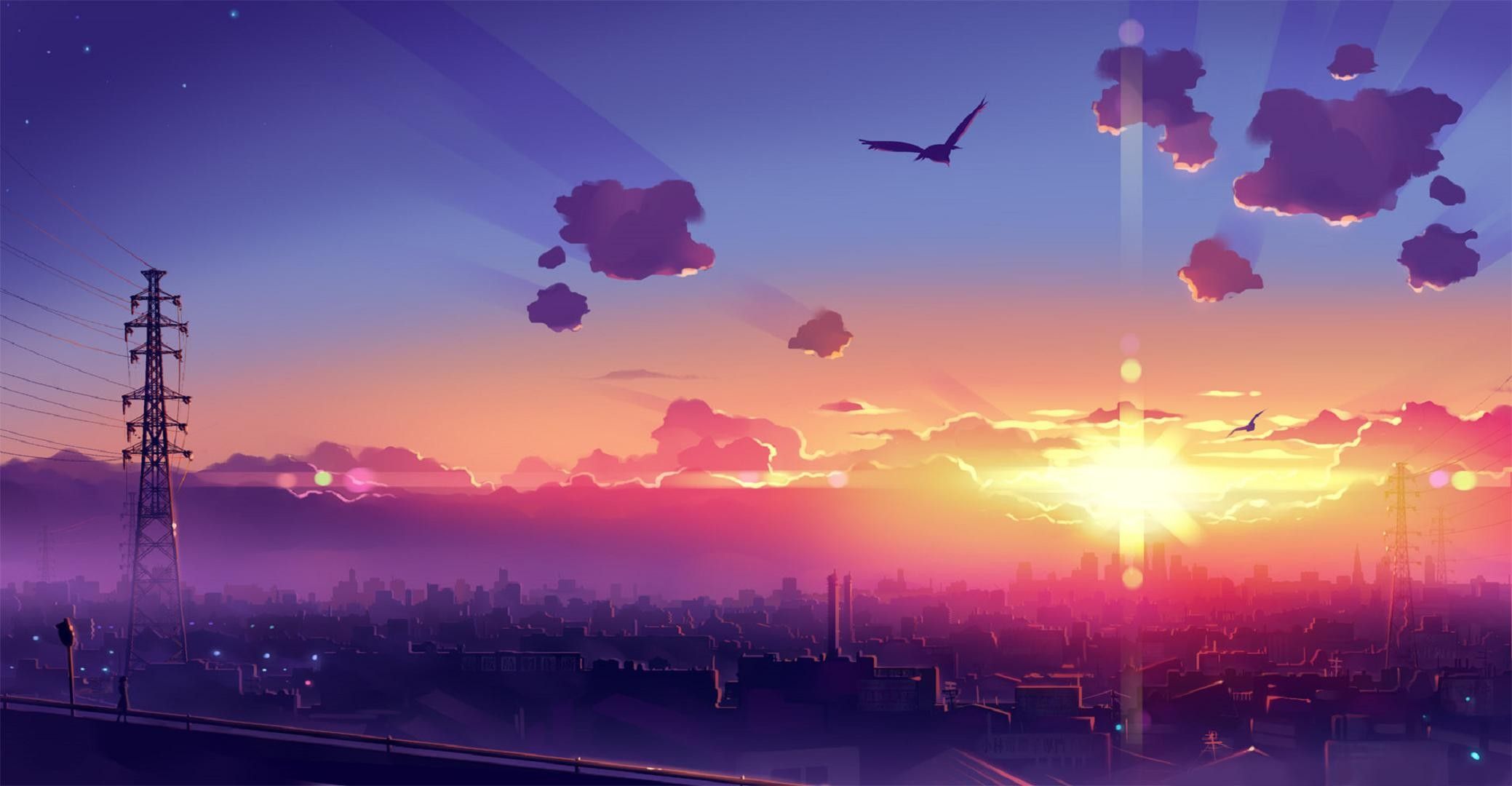 #anime, #city, #sunset, #clouds, #sky, wallpaper