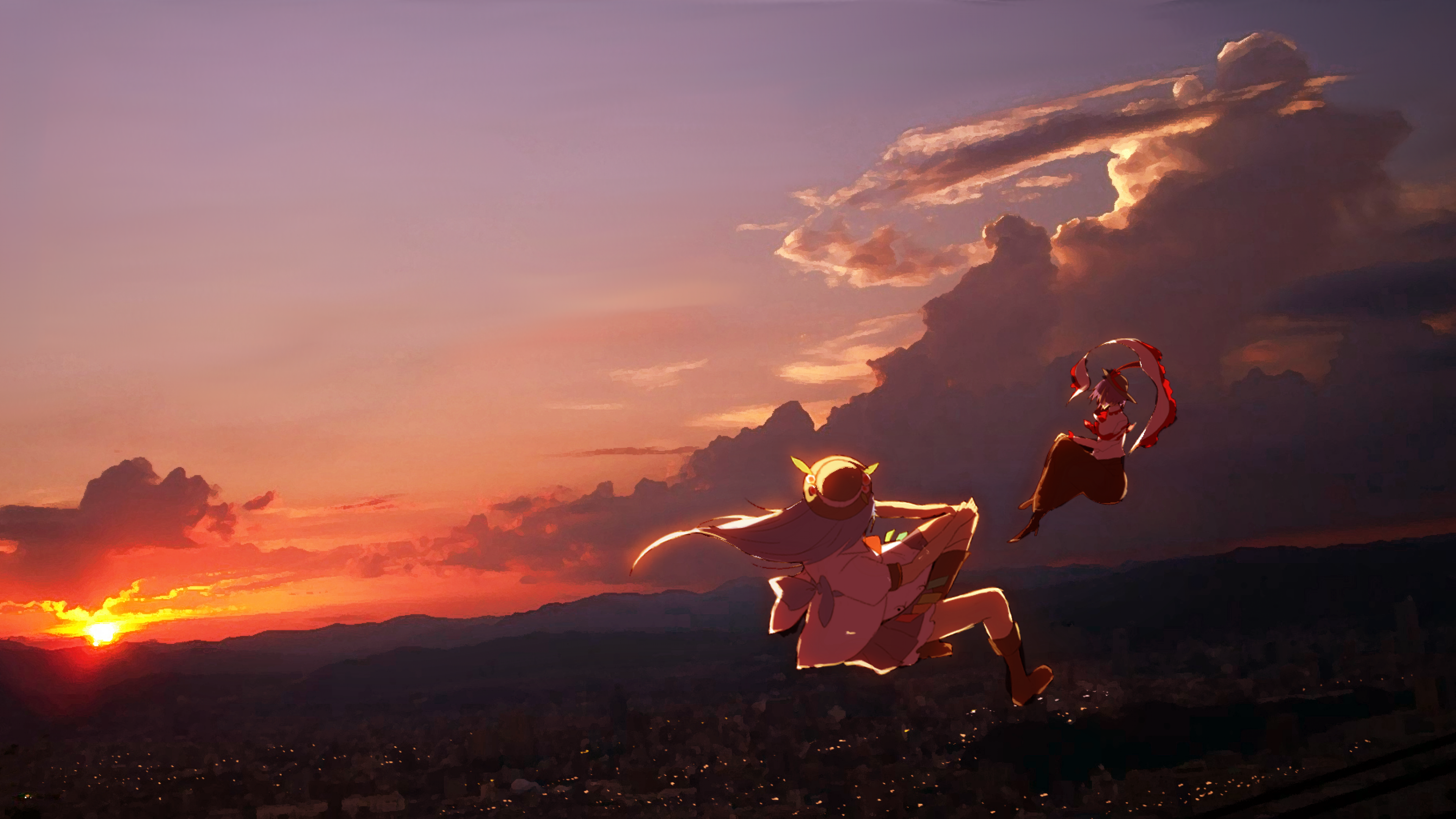 Download 3840x2160 Anime Landscape, Sky, Sunset, Clouds, Anime Girls Wallpaper for UHD TV
