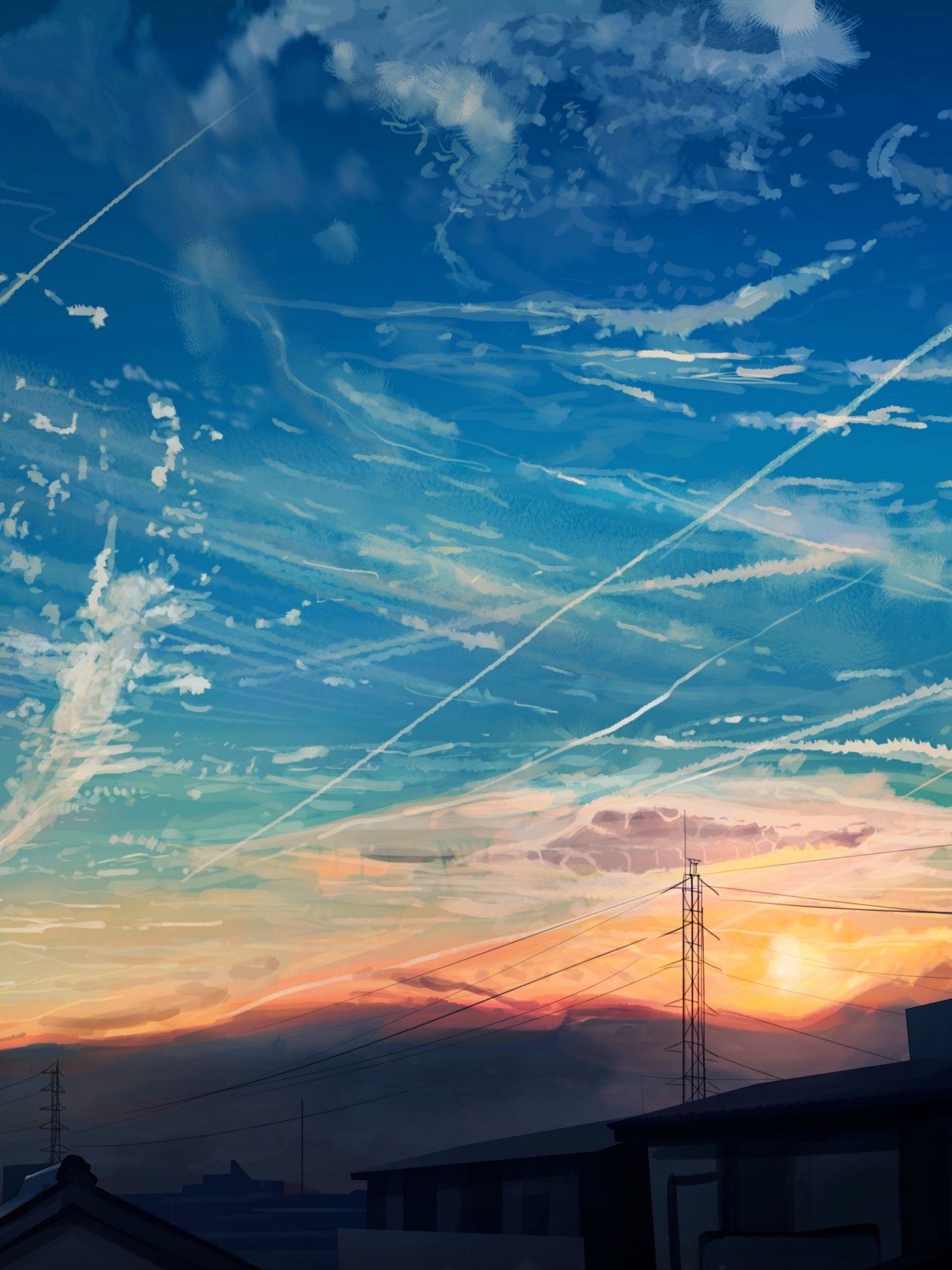 Anime Landscape, Scenic, Sunset, Sky, Clouds
