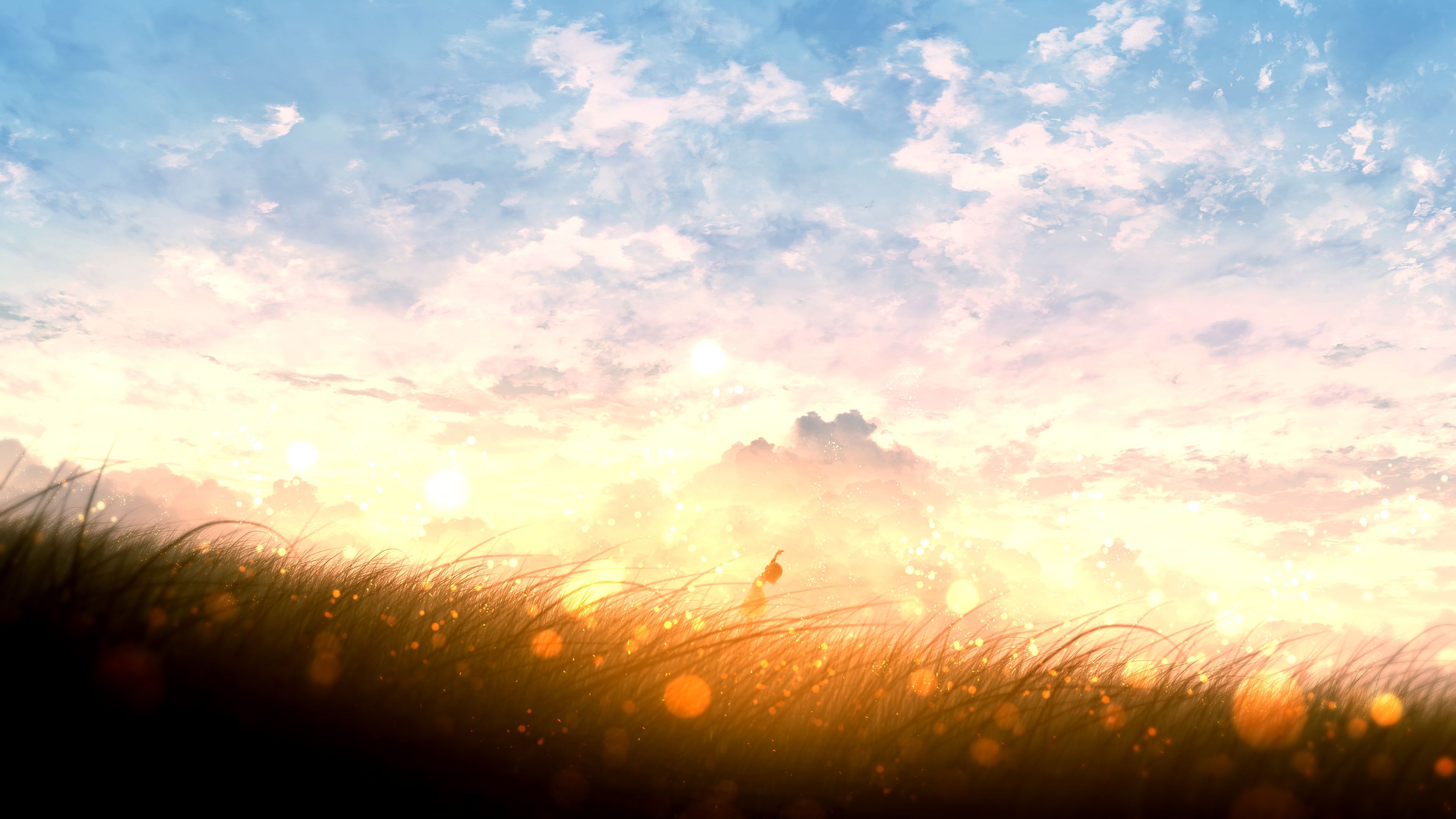 Cloud Field Girl Original Anime Sky Sunset Wallpaper:3840x2160