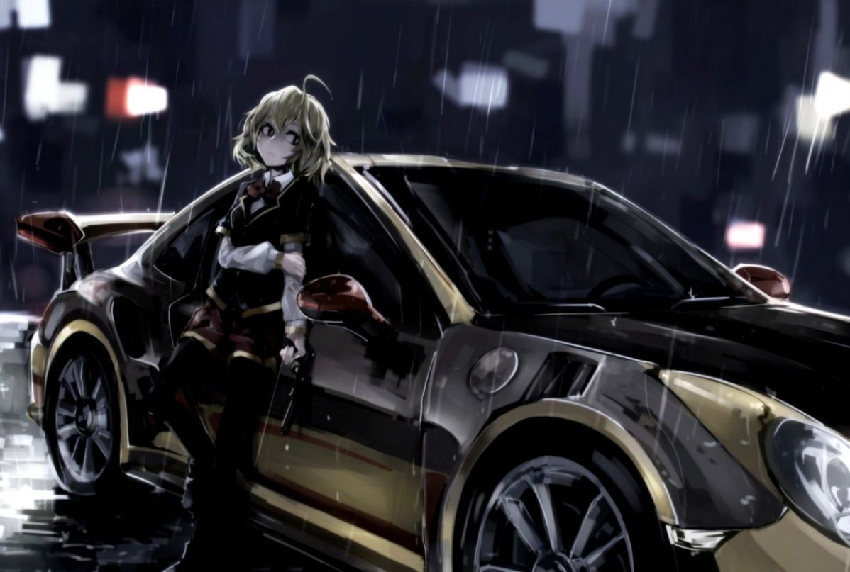 Wallpaper Porsche Girl City Car Art Anime Night Rain Girl With Car HD Wallpaper