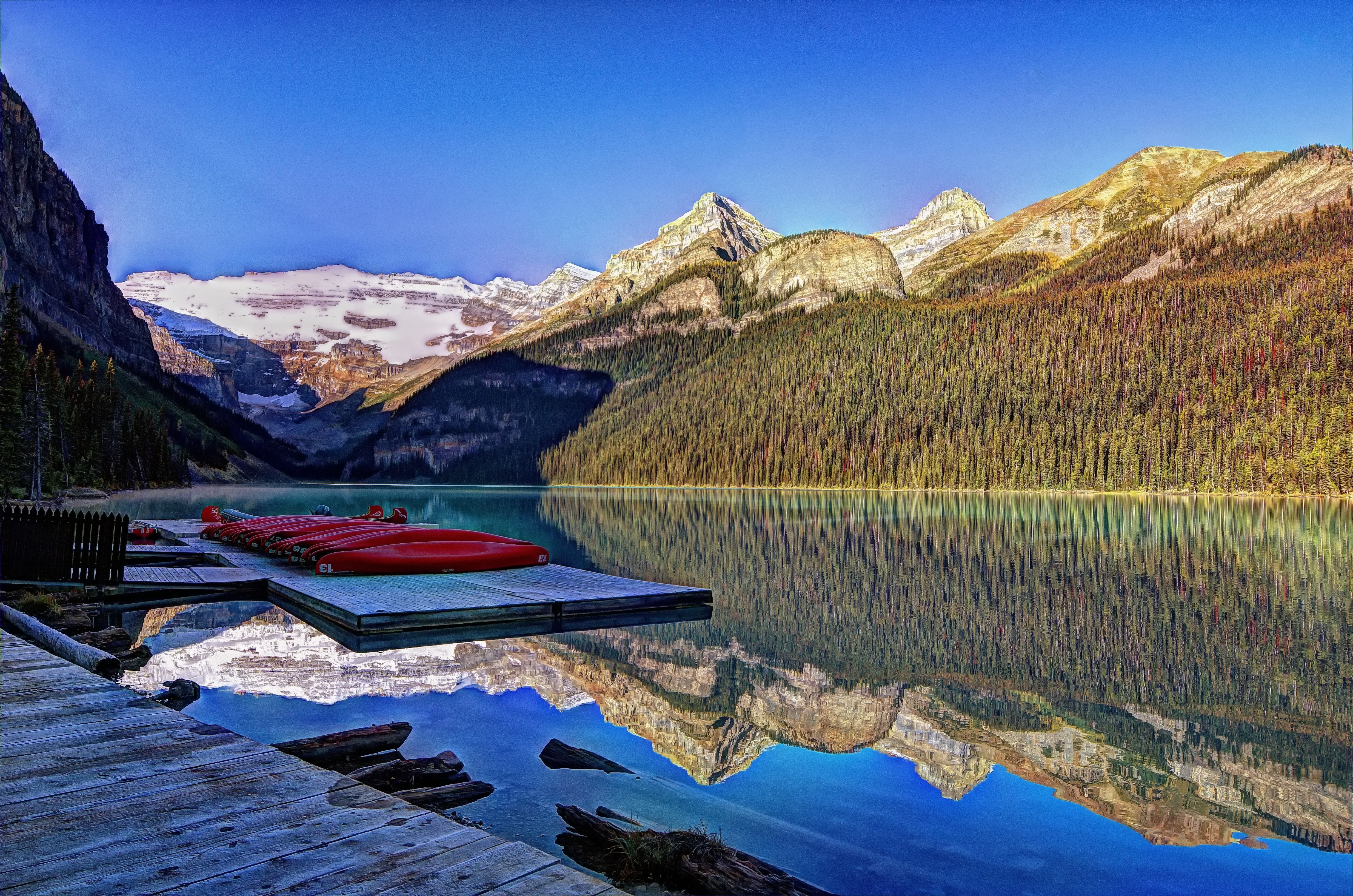 lake, Louise, Banff, National, Park, Alberta, Canada, Reflection, Mountains Wallpaper HD / Desktop and Mobile Background