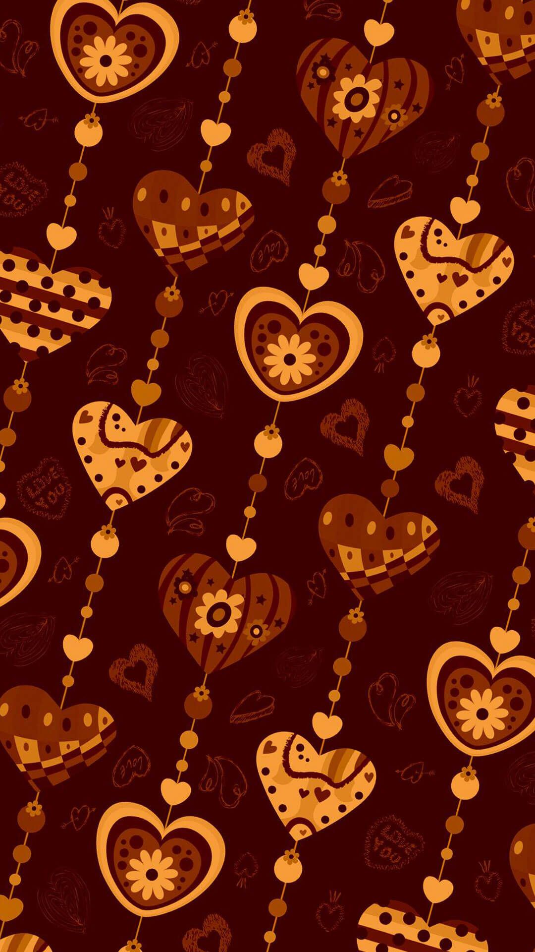 A girly heart pattern (chocolate brown). iPhone Wallpaper. Chocolate brown colour, Heart patterns, Heart wallpaper