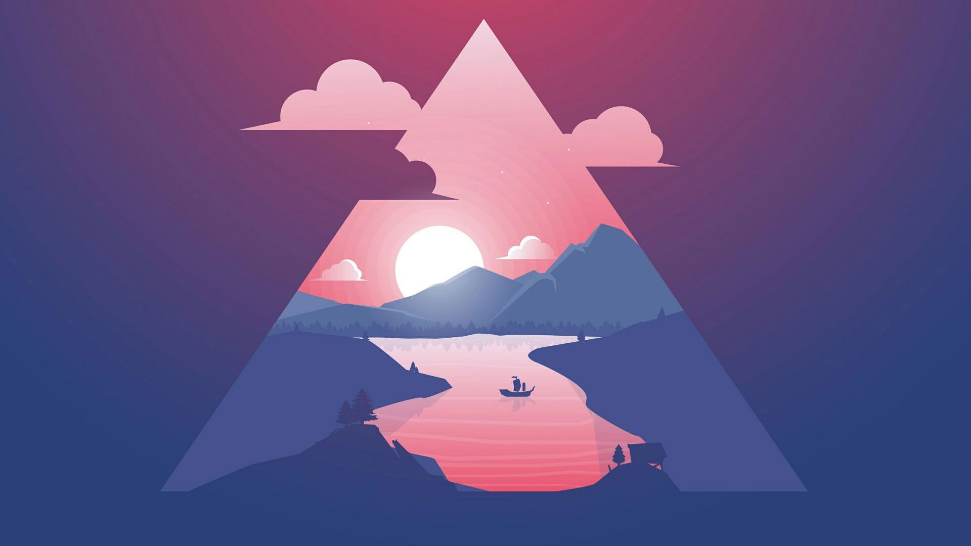 Sunset minimalist wallpaper, triangle, sky, art, minimal art, illustration in 2020