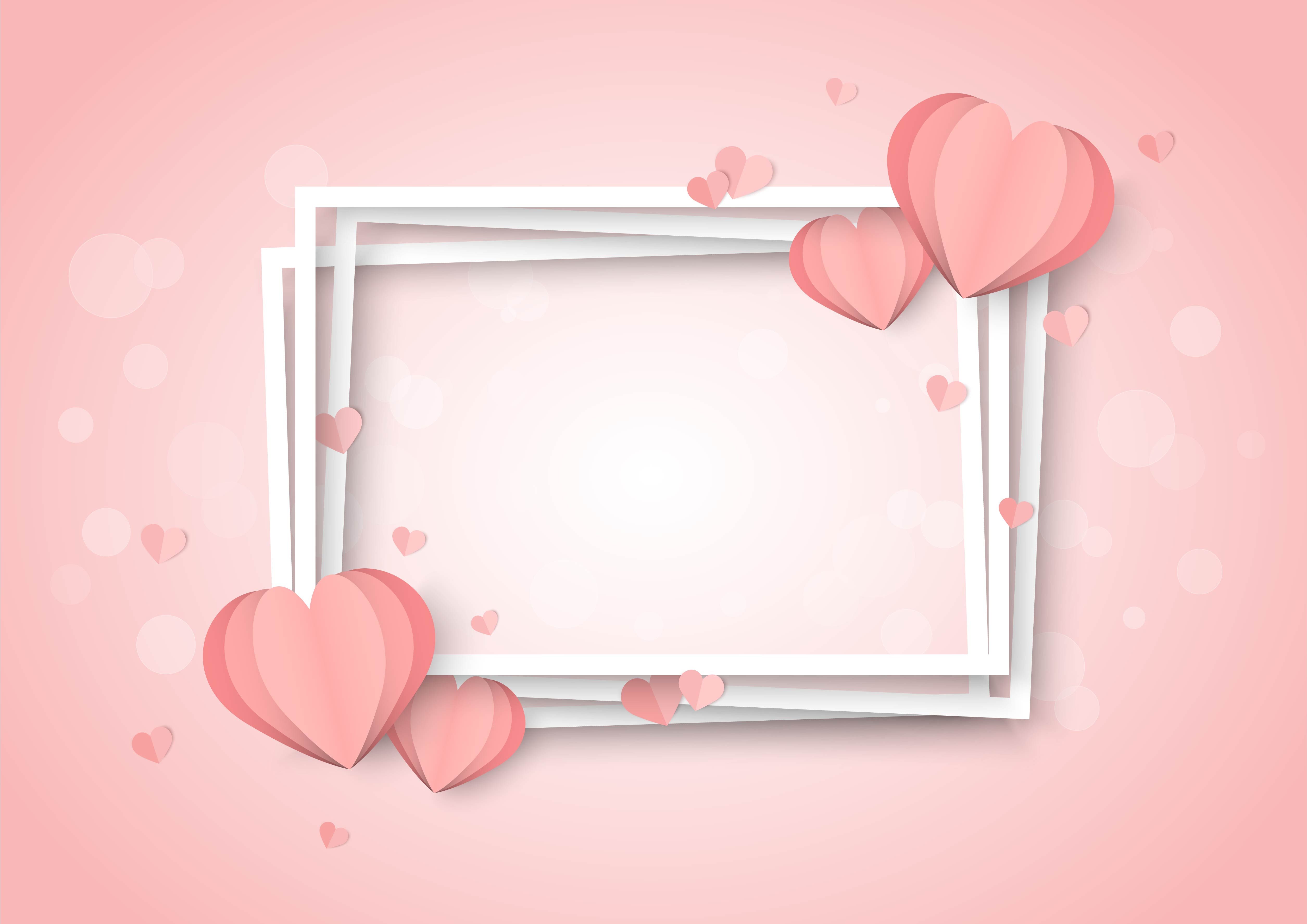 Valentines day pink background with heart shapes and stacked white frames Free Vectors, Clipart Graphics & Vector Art