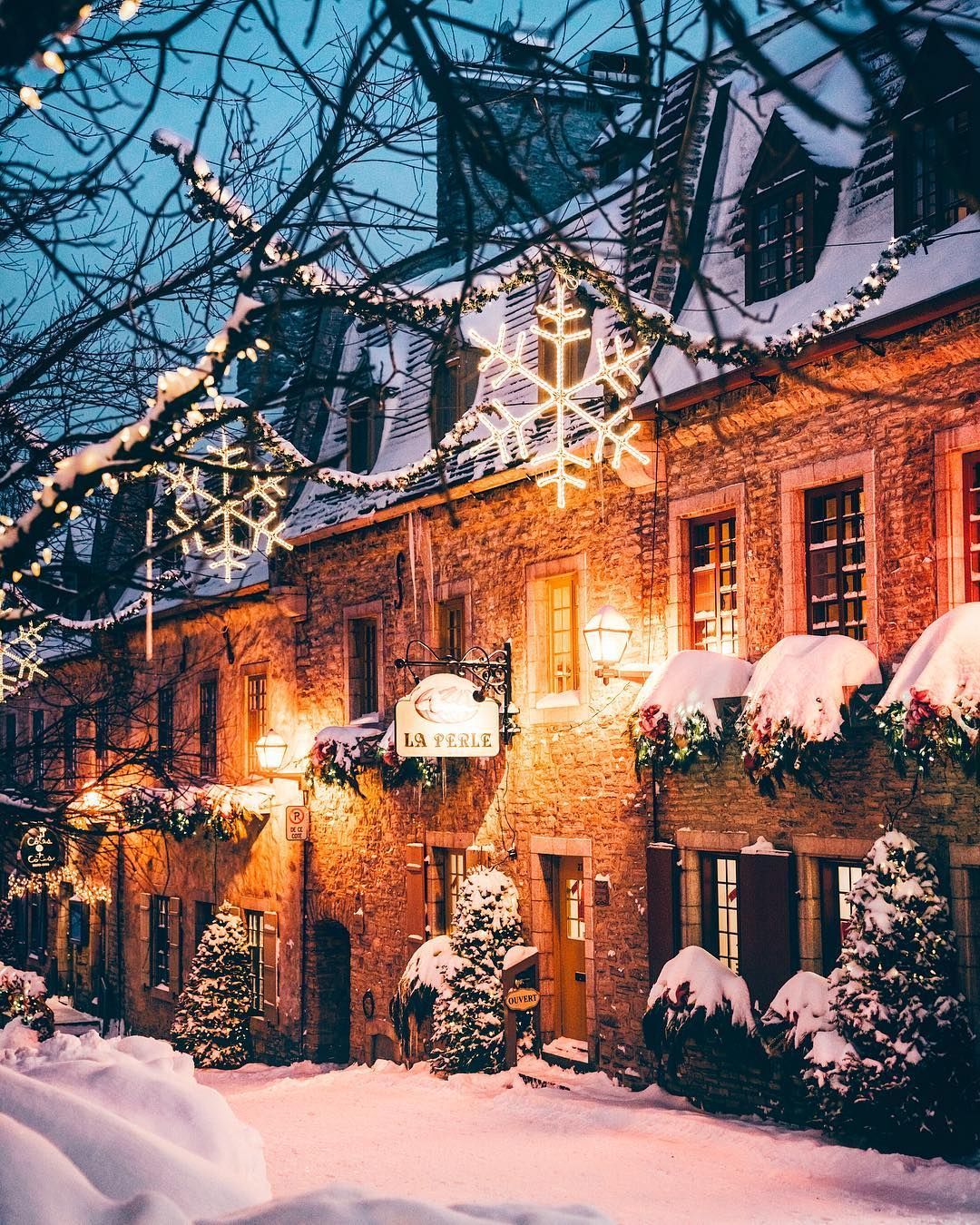 Beautiful photo of Lower Quebec City at night during the holidays. Christmas wallpaper, Winter wonderland, Winter christmas