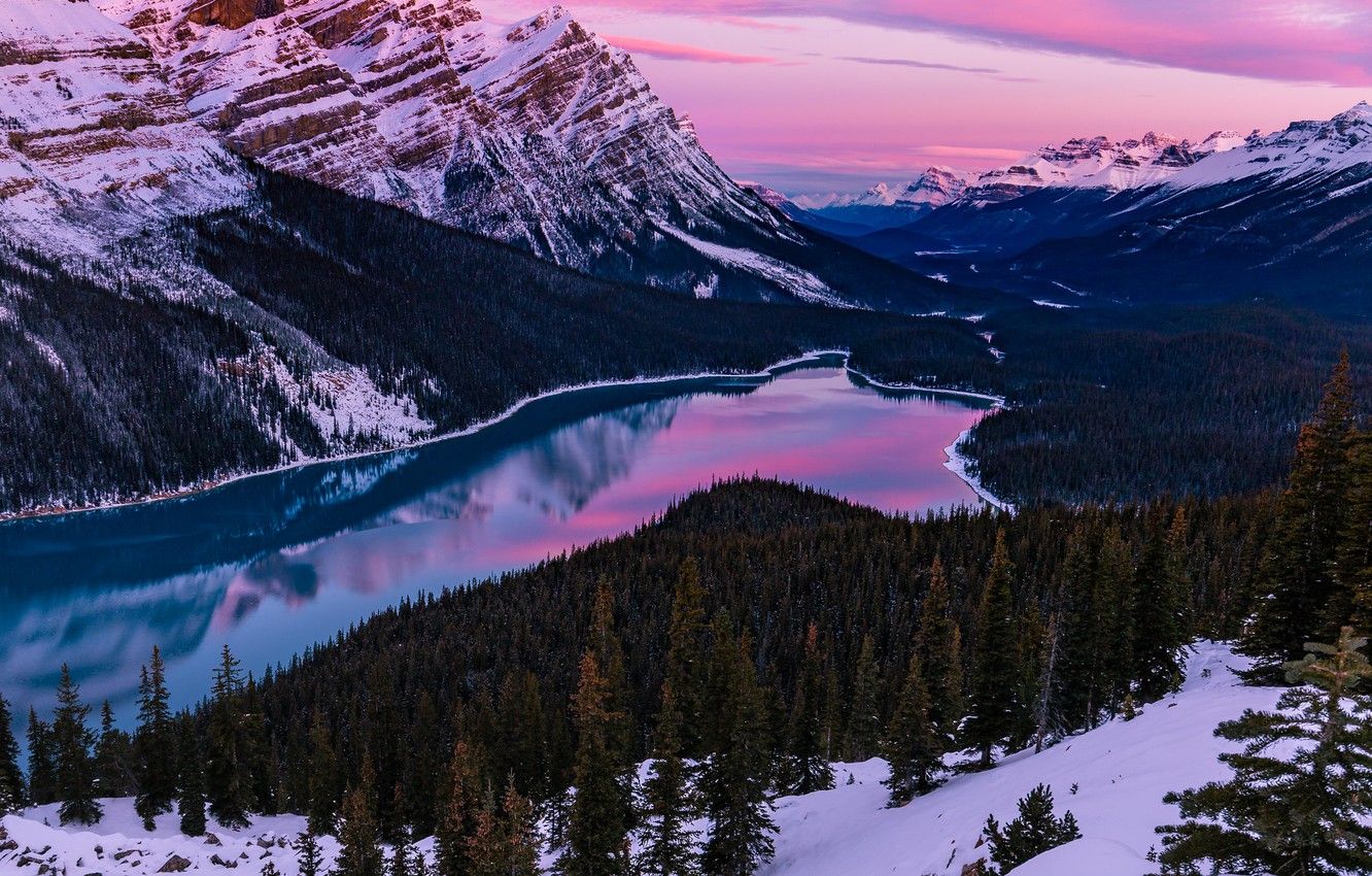 Photo Wallpaper Winter, Forest, Snow, Mountains, Lake, Lake HD Wallpaper