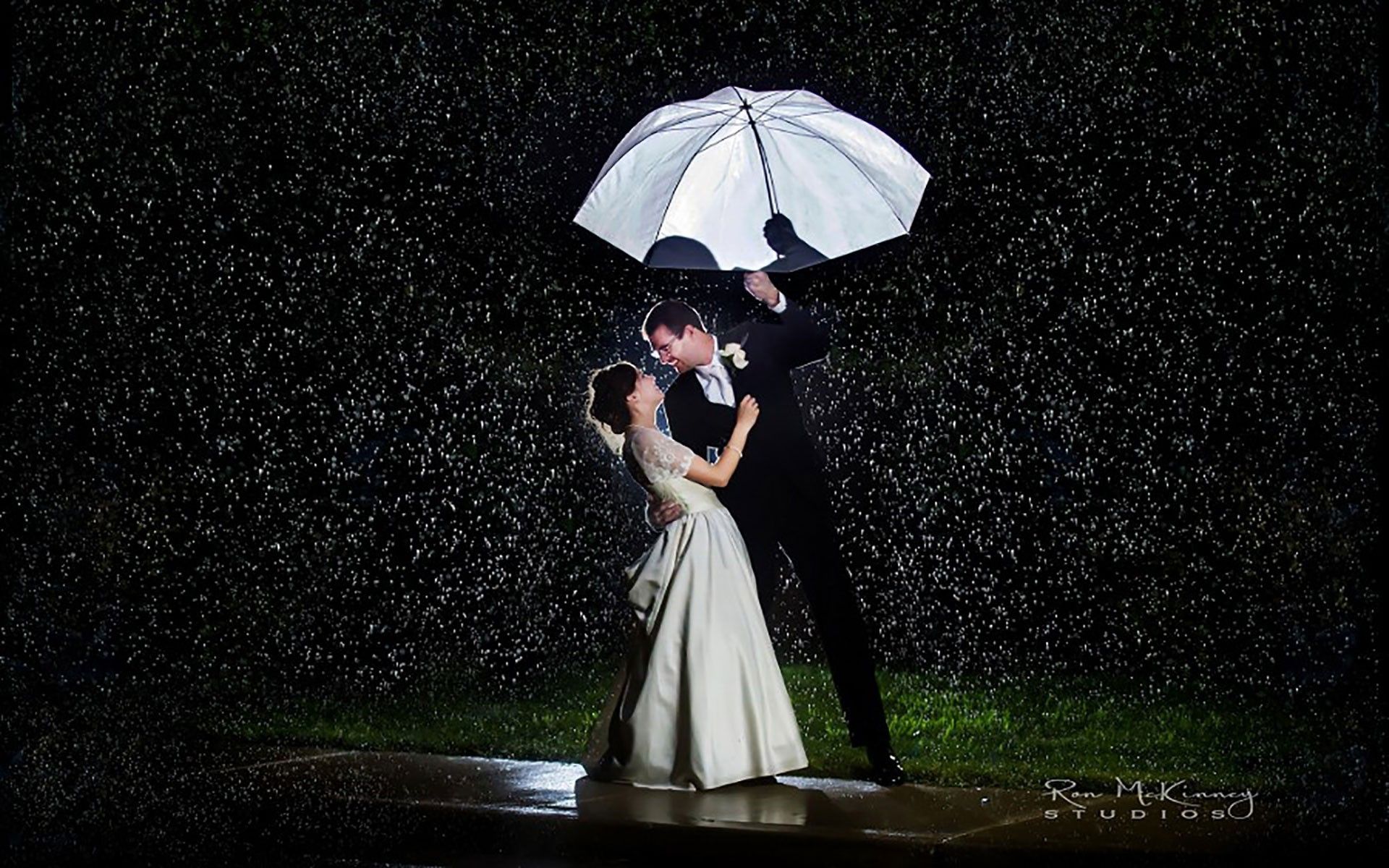 Cute Love Couple HD Wallpaper In A Rainy Night