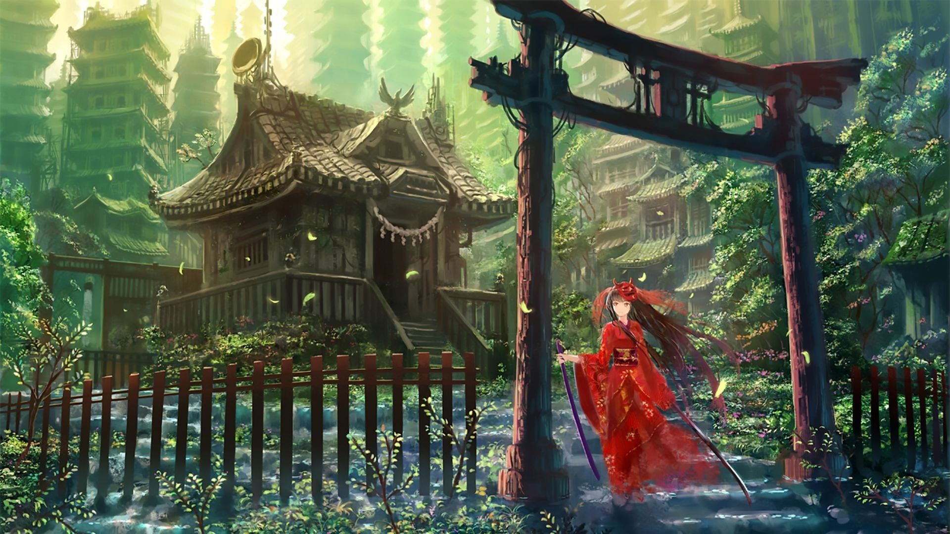 Fantasy Japanese's shrine anime style wallpaper. ilustração do Stock