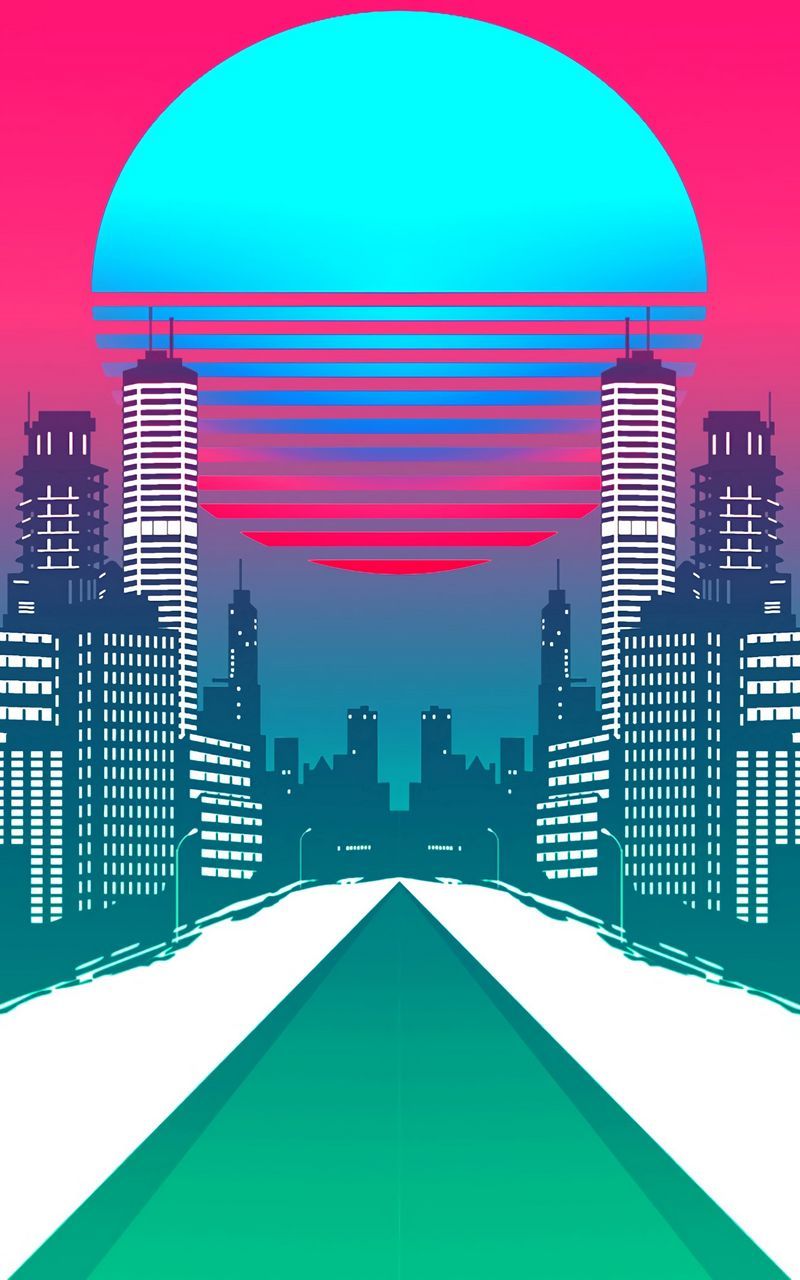 Download Wallpaper 800x1280 City, Art, Retrowave, Synthwave, Retro Samsung Galaxy Note Gt N Meizu Mx2 HD Background