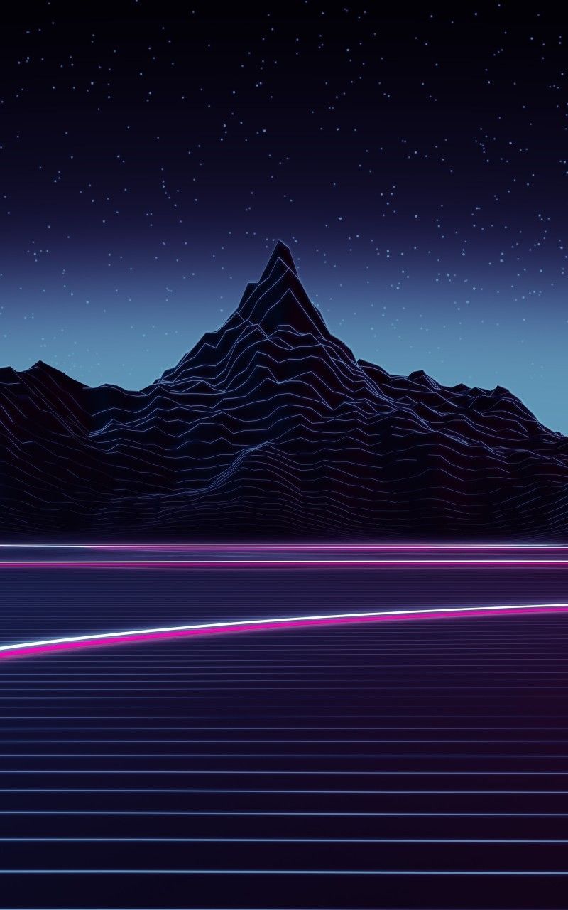 Download 800x1280 Synthwave, Landscape, Neon Light, Mountain, Retrowave Wallpaper for Galaxy Note, Samsung Galaxy Tab 2 10. Samsung Galaxy Tab 10. Galaxy Note 10. Asus Nexus 7