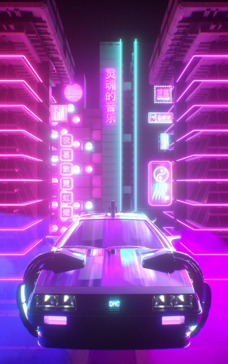 Download Wallpaper 800x1280 Car, Neon, Light, Retrowave, Art Samsung Galaxy Note Gt N Meizu Mx2 HD Background