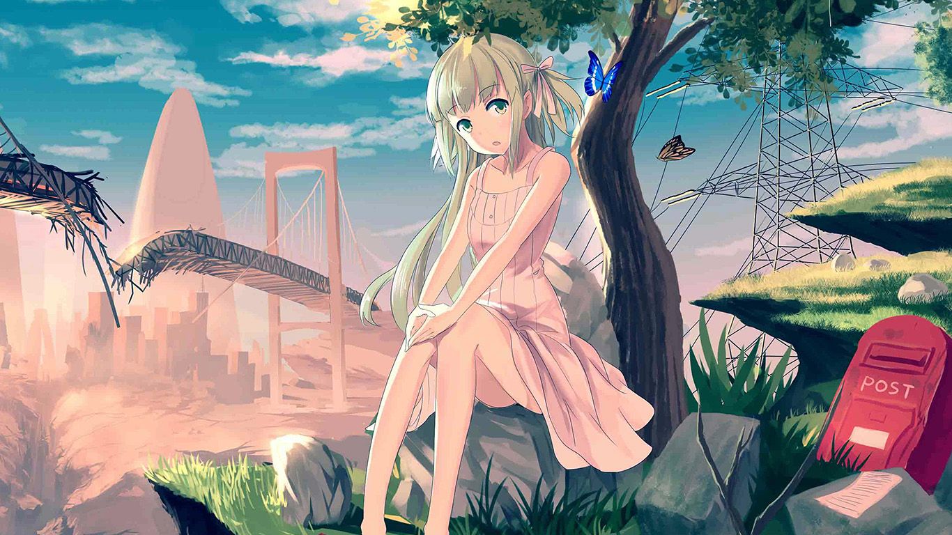 Cute Anime Girl Sunset Illustration Art Wallpaper
