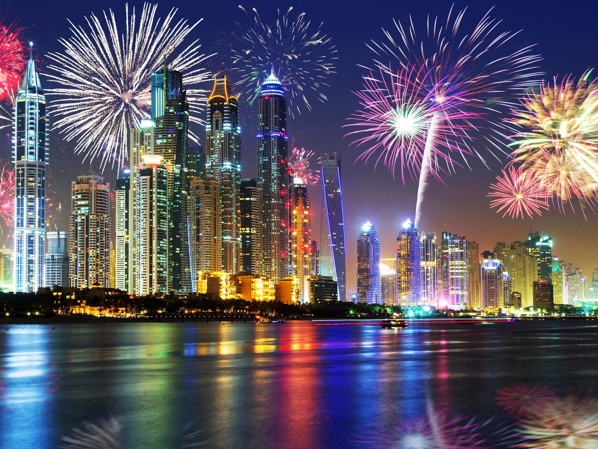 Dubai City At Night Christmas Holidays Fireworks In The Sky Skyscrapers United Arab Emirates Desktop Wallpaper HD For Your Computer 4500x2813, Wallpaper13.com