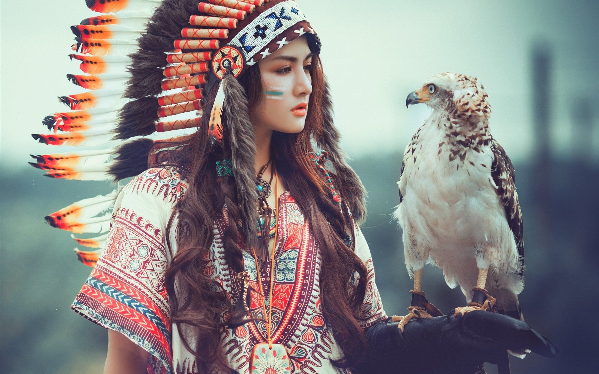 Wallpaper Feathers Hat Girl, Eagle, Native American American Girl HD Wallpaper