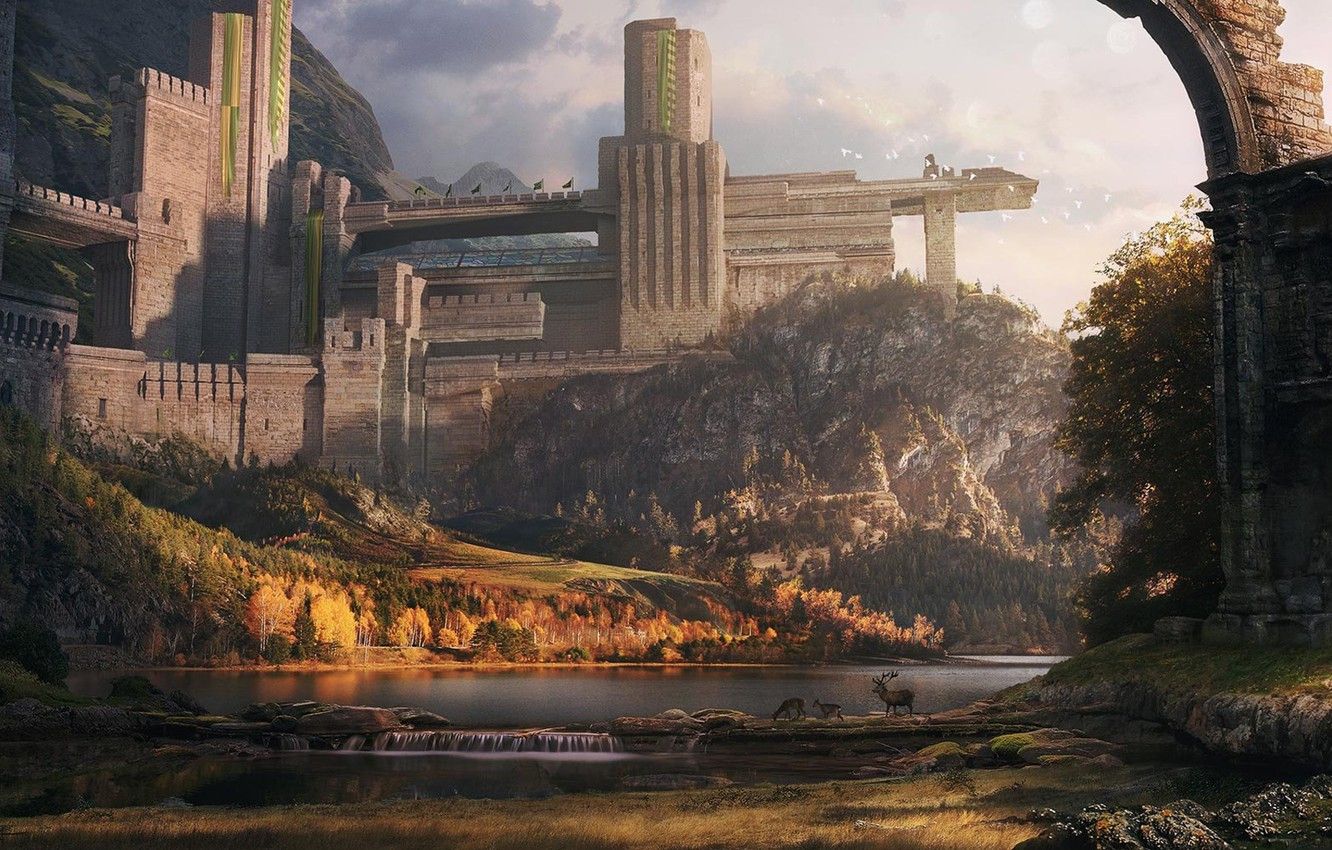 Wallpaper deer, ancient temple, Dylan Pierpont, Ancient Walled Temple image for desktop, section фантастика