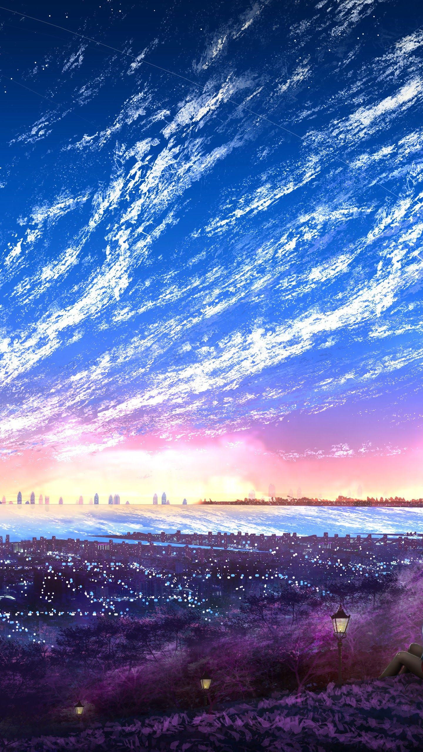 Sky, City, Scenery, Horizon, Landscape, Anime, 8k