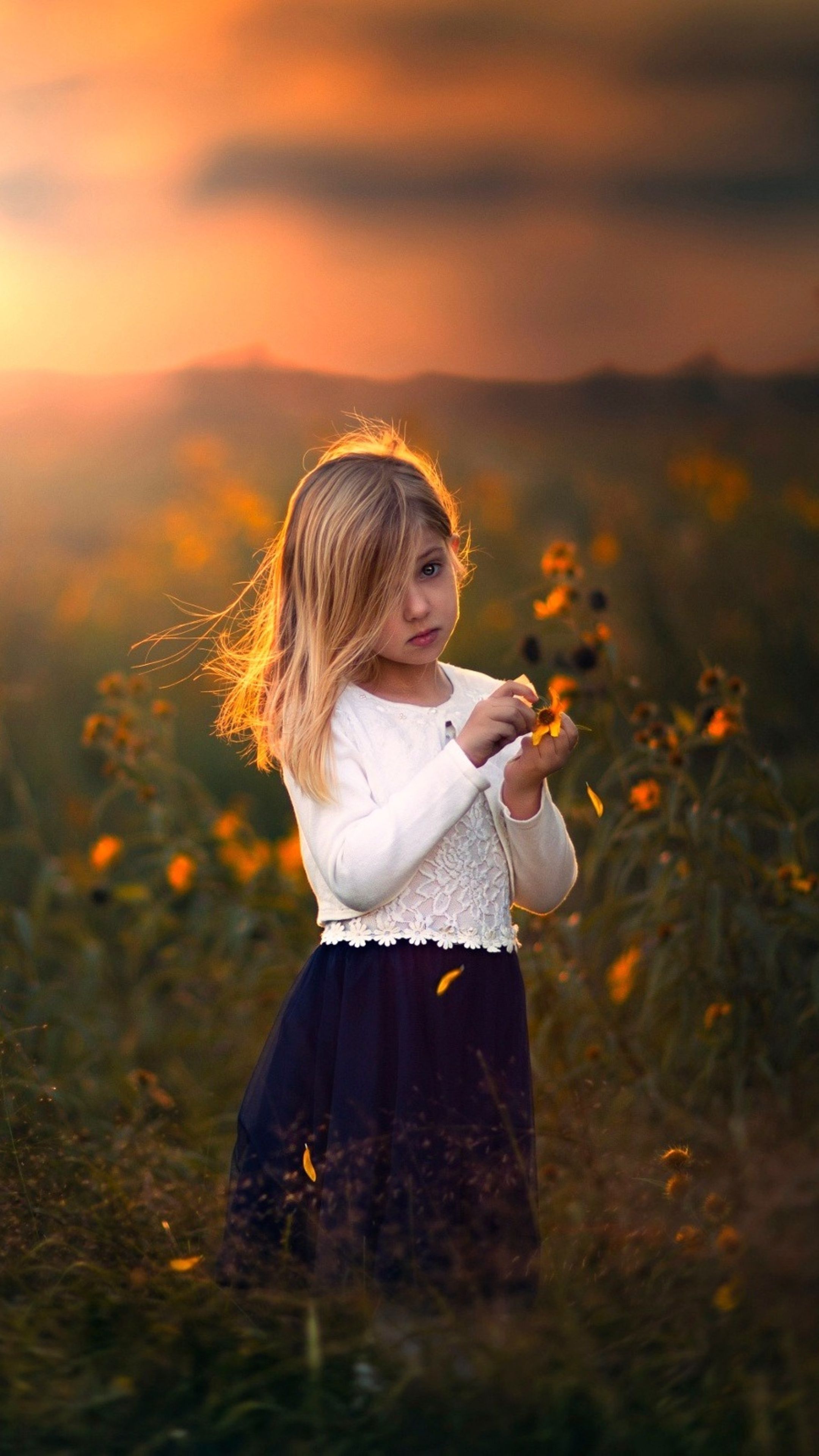 Cute Child Girl With Flowers Outdoors Sony Xperia X, XZ, Z5 Premium HD 4k Wallpaper, Image, Background, Photo and Picture