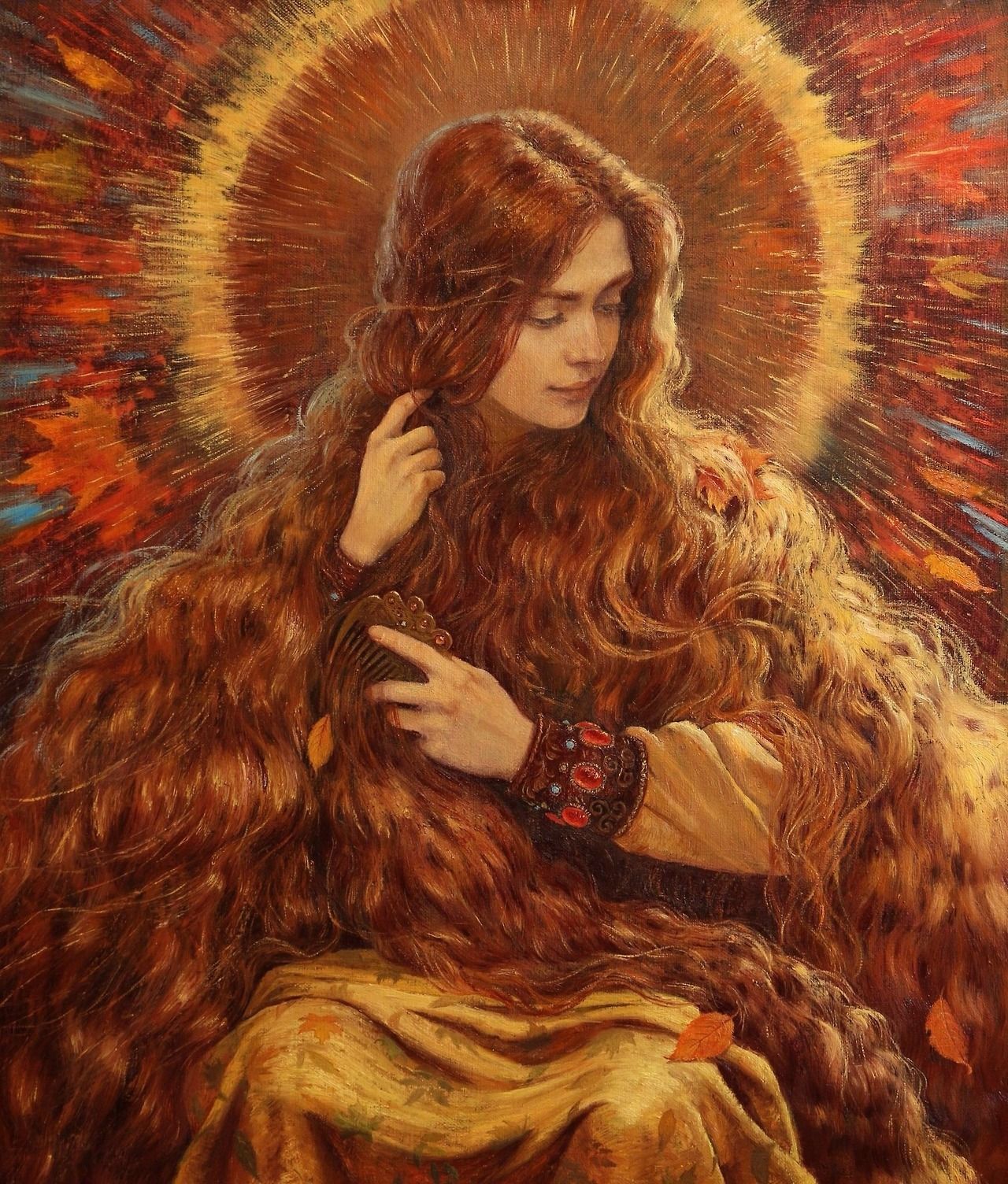 Traditional Art Painting Classic Art Canvas Fall Vladimir Kireev Women Fantasy Girl Long Hair Vertic Wallpaper:1280x1504
