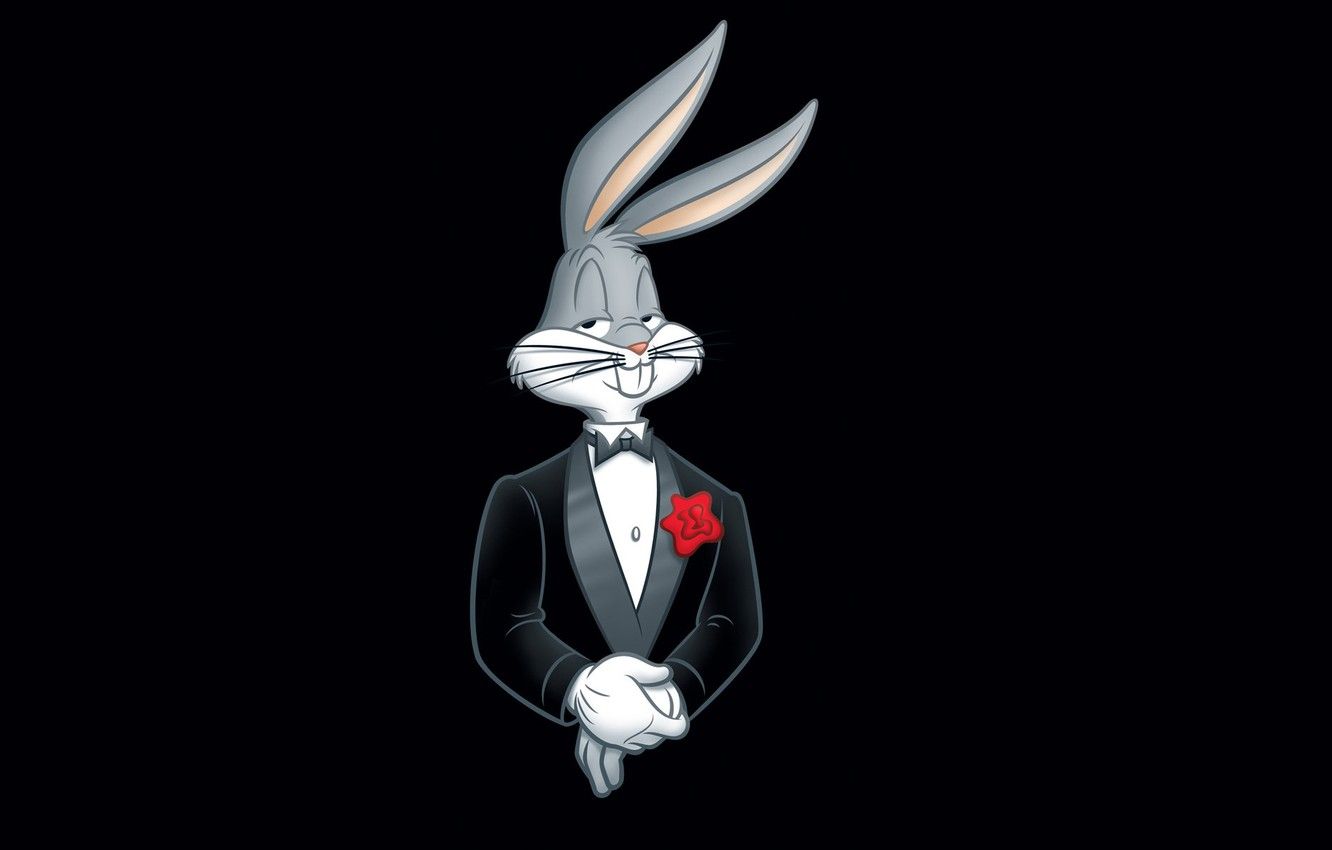 Wallpaper flower, minimalism, rabbit, black background, tuxedo, Looney Tunes, Looney Tunes, Funny ringtones, bugs Bunny, bugs bunny image for desktop, section минимализм